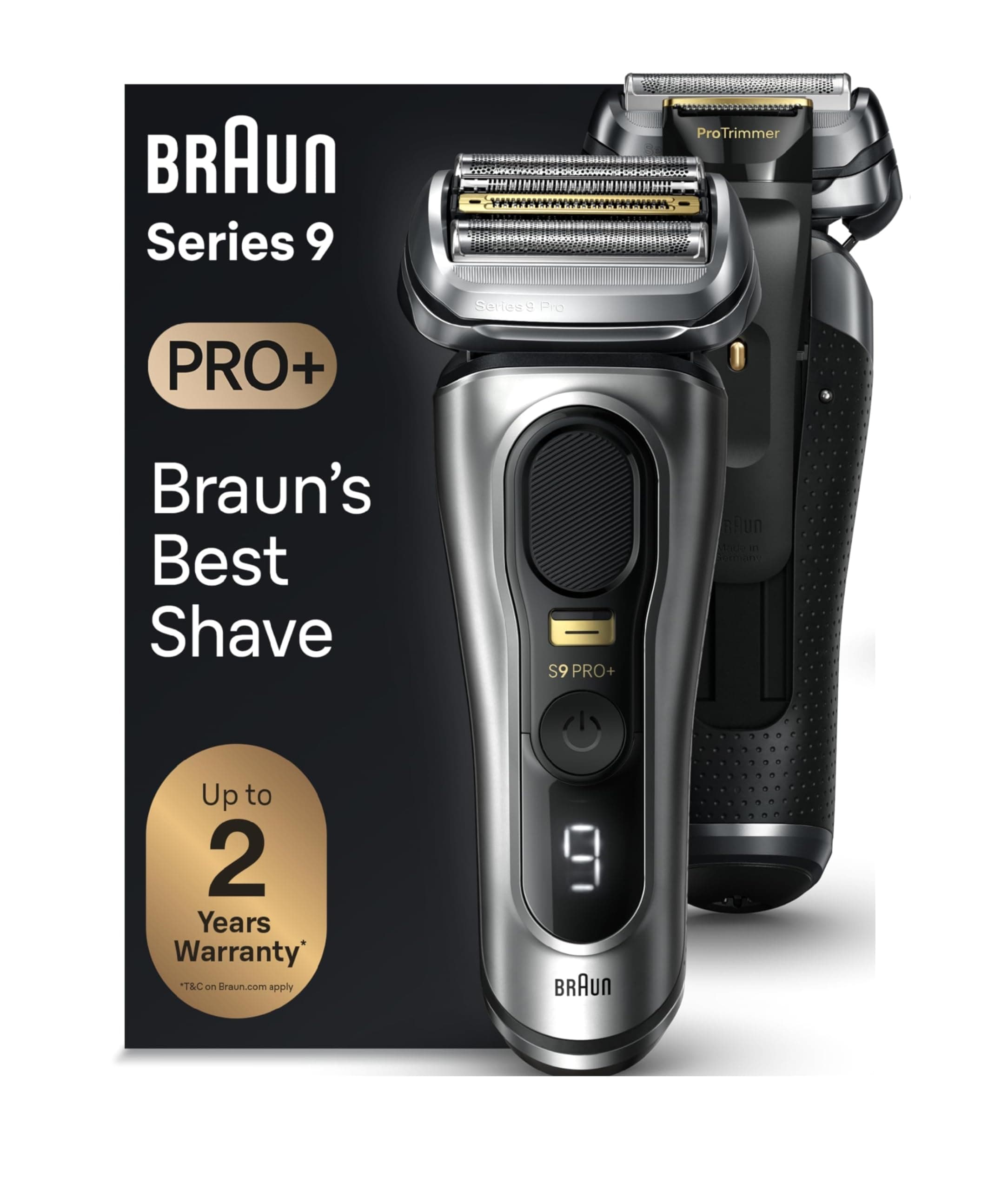 Series 9 PRO+ Electric Shaver for Men, with 5 Pro Shave Elements & Precision Long Hair ProTrimmer, Charging Stand, Wet & Dry Electric Razor with 60min Runtime, 9517s Galvano Silver