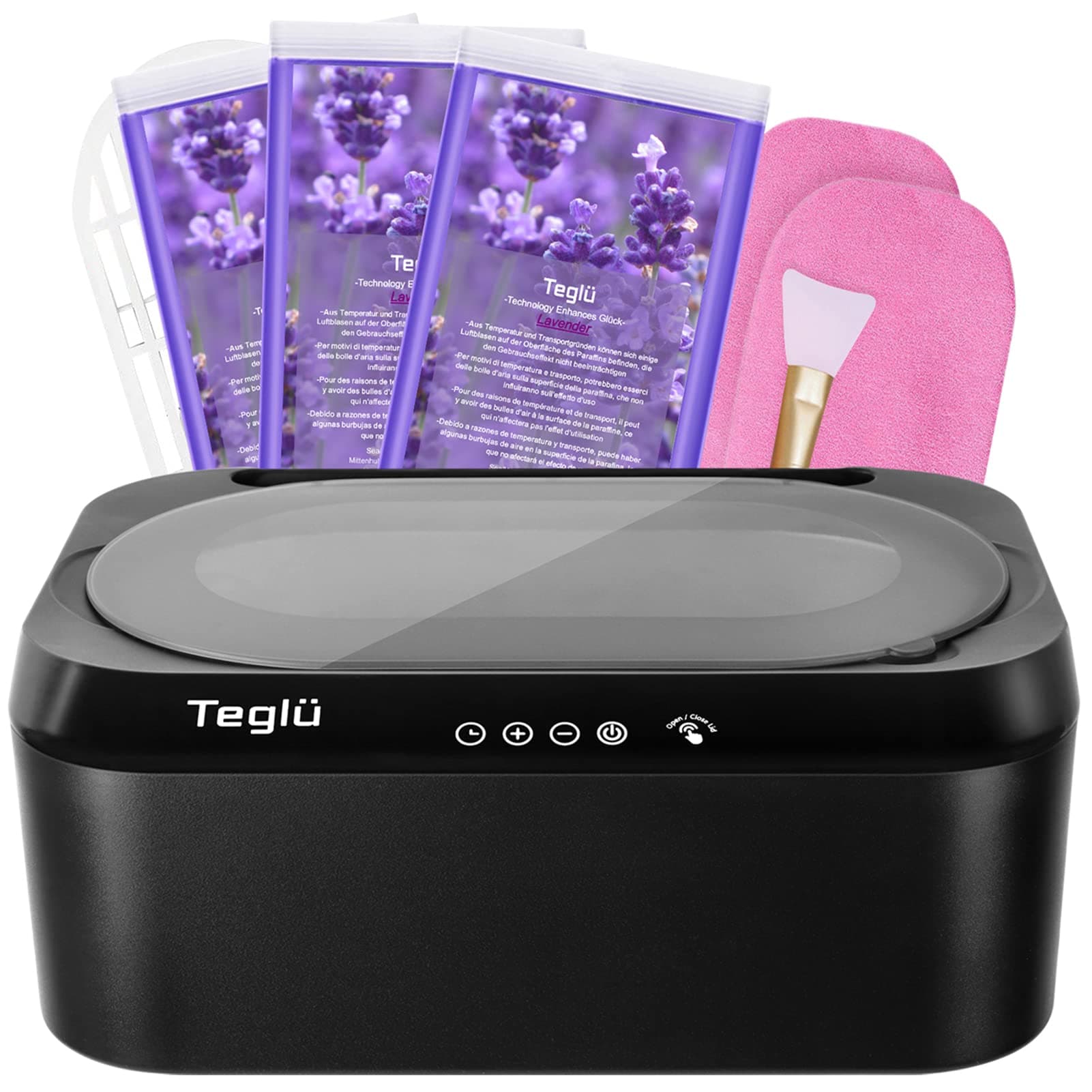 Updated Paraffin Wax Bath for Hands and Feet 4L with Automatic Lid, Paraffin Wax Machine with 3pcs Paraffin Wax/Glove/Brush for Hand Spa at Home/Salon, 200W, FHC-2222