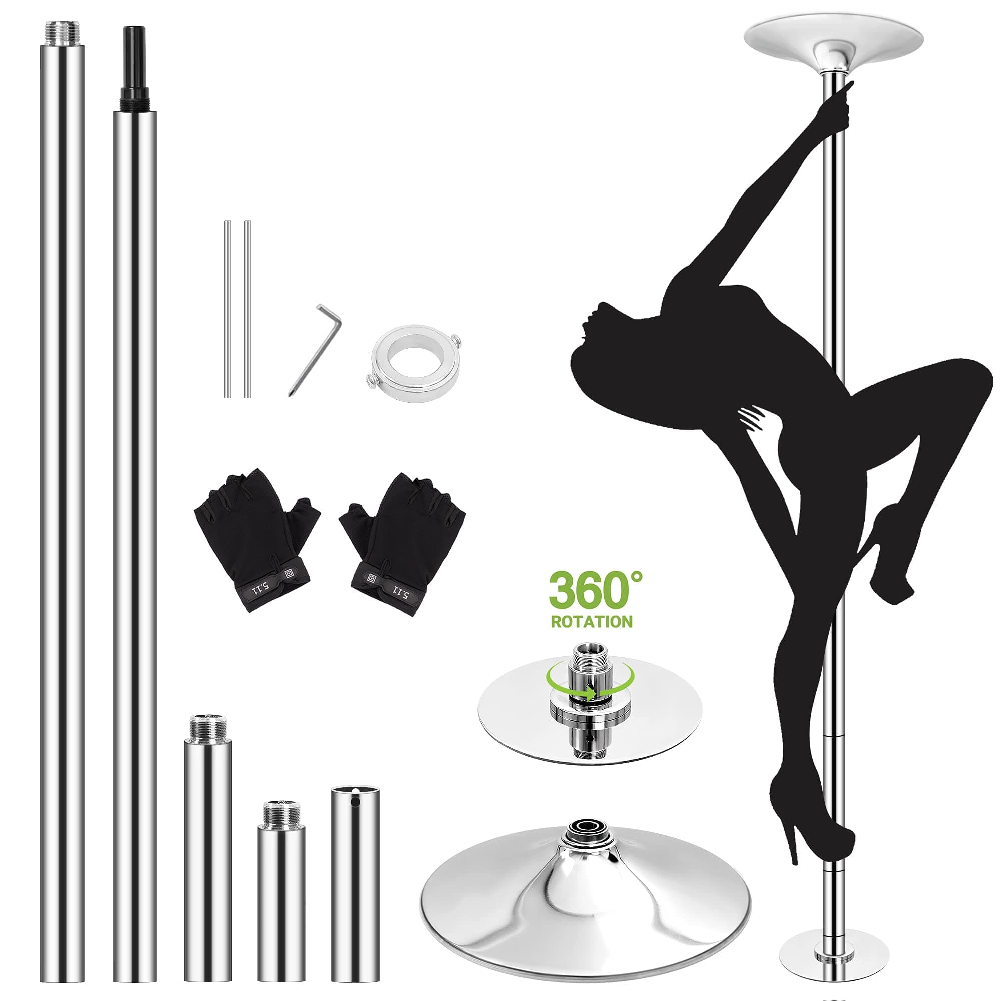 NC NC Surprizo Stripper Pole for Home, Portable Removable Dance Pole for Beginner and Professional, Spinning Static Dancing Pole with NonSlip Gloves for Pole Fitness, Gym, Exercise Club, Bar