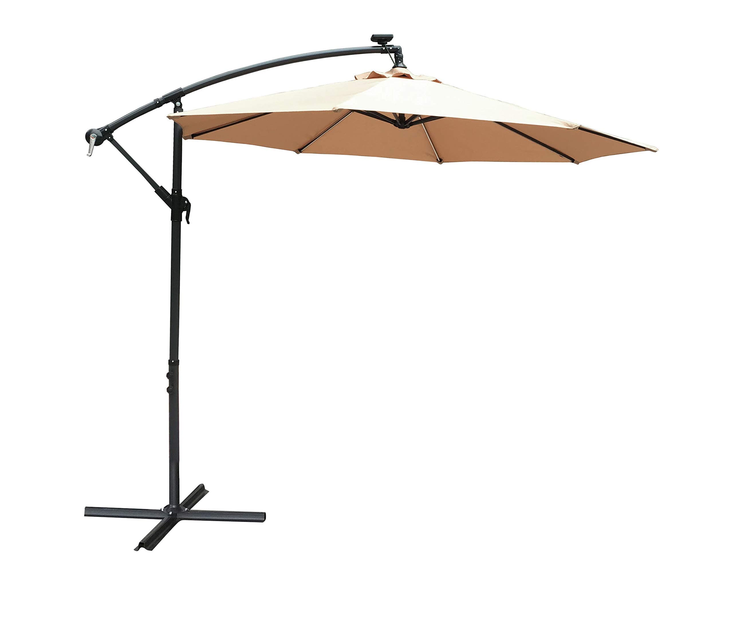 Airwave Luca 2.7M Banana Cantilever Overhanging Parasol Garden Umbrella with Built in Solar Powered LED Striplights (Beige)