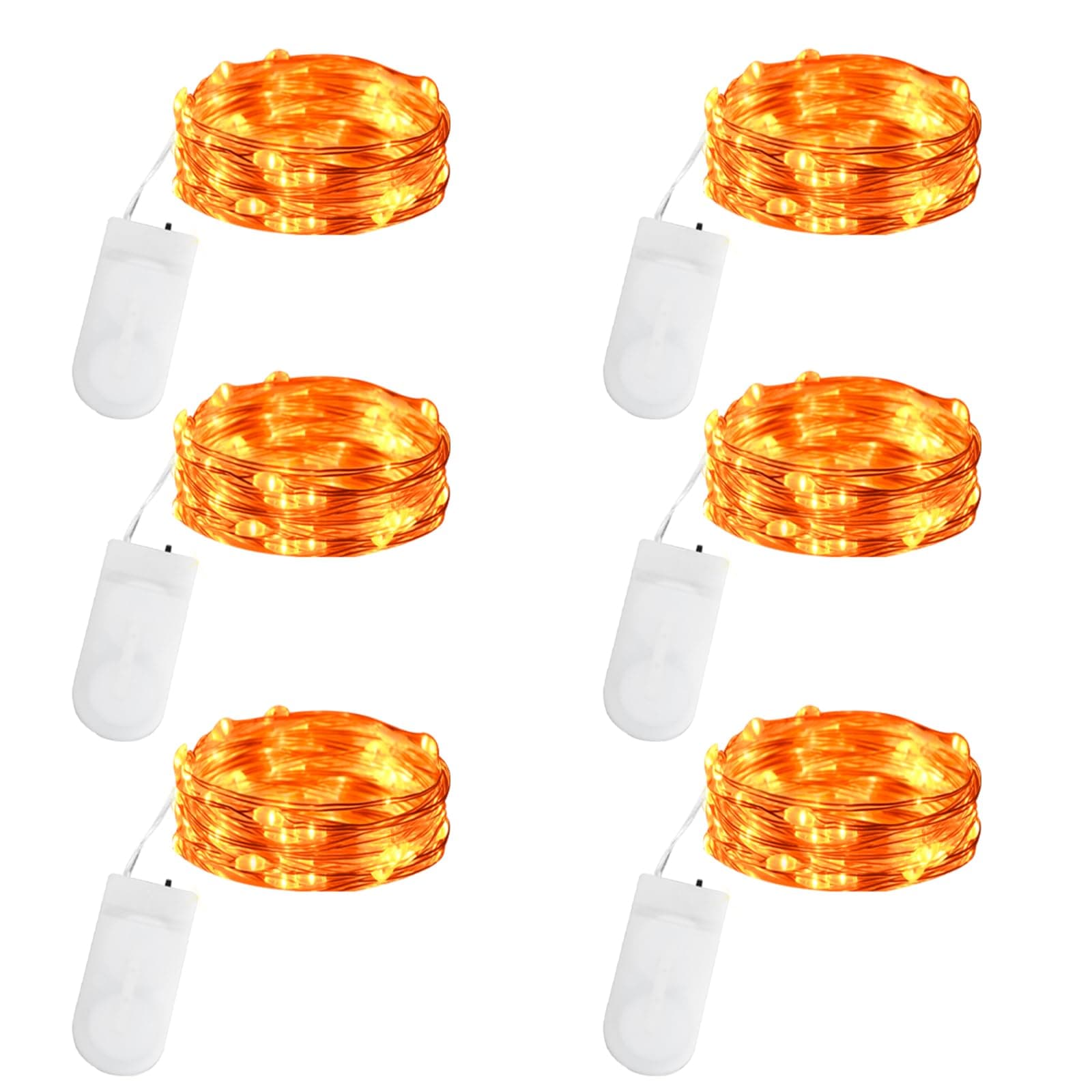 Orange Fairy Lights Battery Operated, 2M 20 LED 6Pack Halloween Mini String Lights, IP65 Waterproof Silver Wire Lights for Halloween Themed Party Carnival Bottles Outdoor/Indoor Decorations.