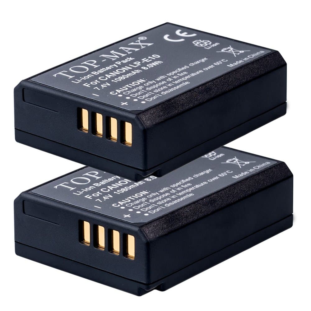 TOP-MAX® (Pack of 2) High Capacity LP-E10 Li-ion Battery for Canon EOS 1100D, EOS 1200D, EOS 1300D, EOS Rebel T3, Rebel T5, EOS Kiss X50,EOS 1200D Digital SLR Camera
