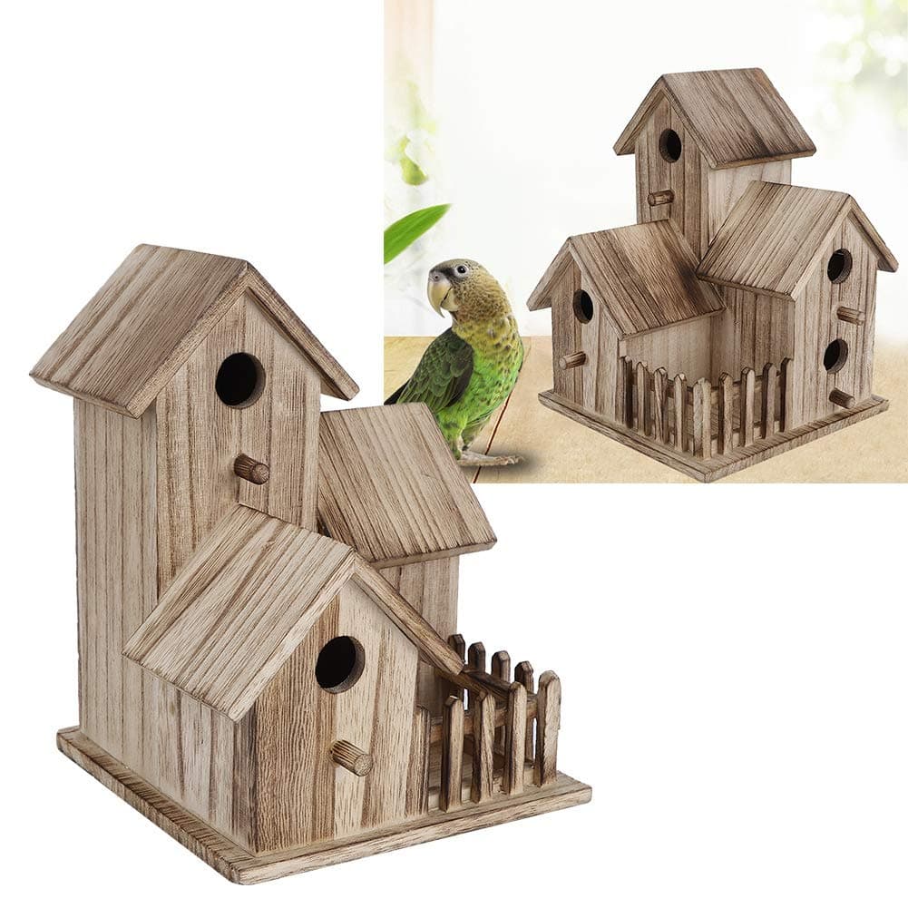 Outdoor Birdhouse, Wooden Wooden House Shape Bird Nesting Box, Sturdy Unique for Play and Rest Swallows, Parrots Feeding birds
