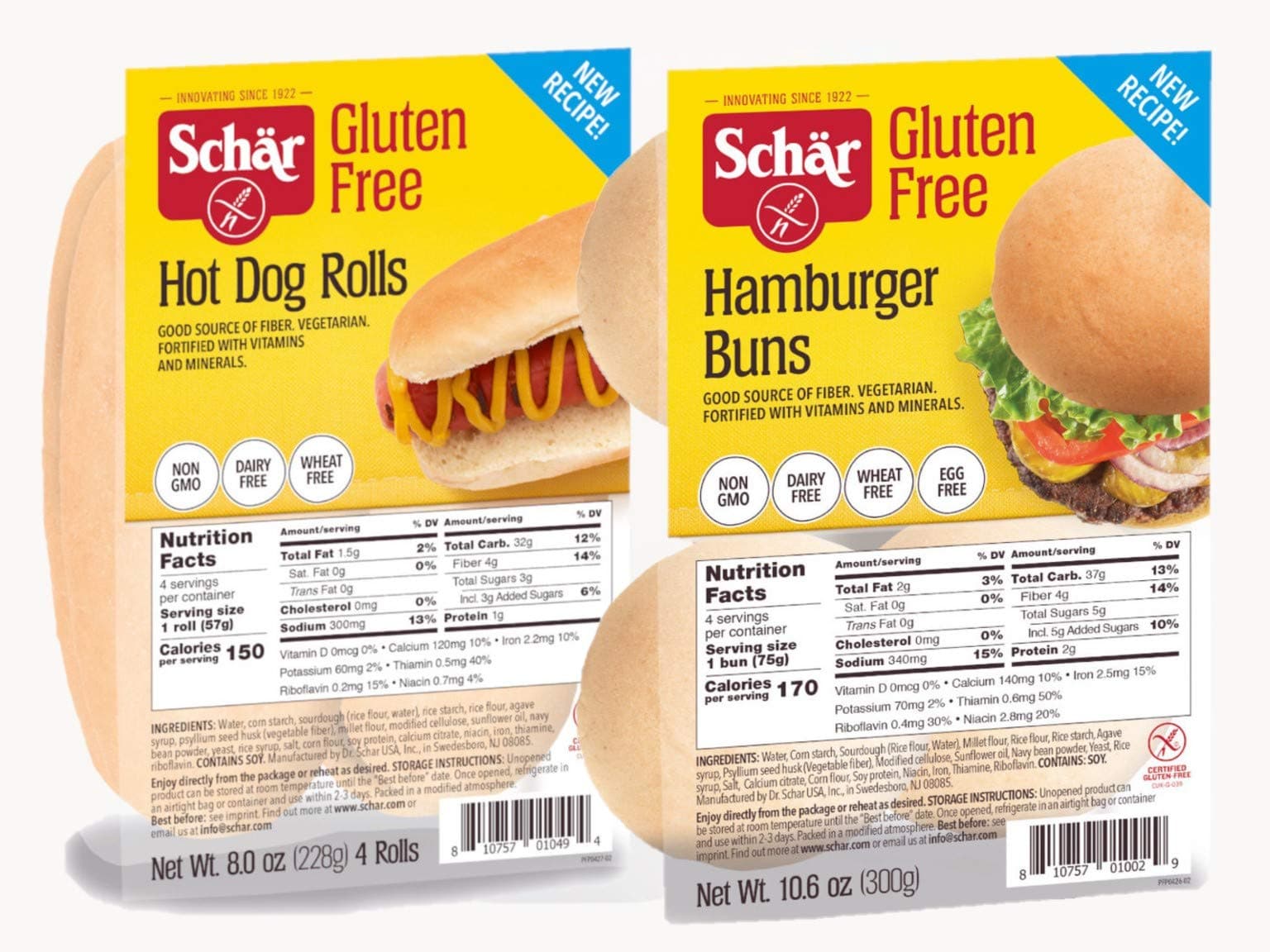 Schar Gluten Free Hot Dog and Hamburger Bun Combo | 8 Total Buns