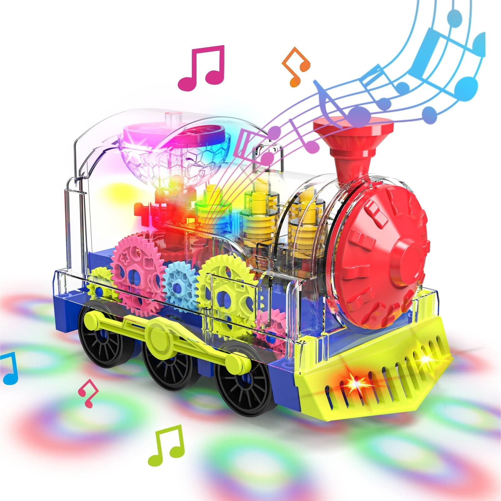 Light Up Train Toy for Toddlers: Transparent Gear Car Toy for Kids with Cool Light and Music Educational Crawling Toys for Baby Boys and Girls