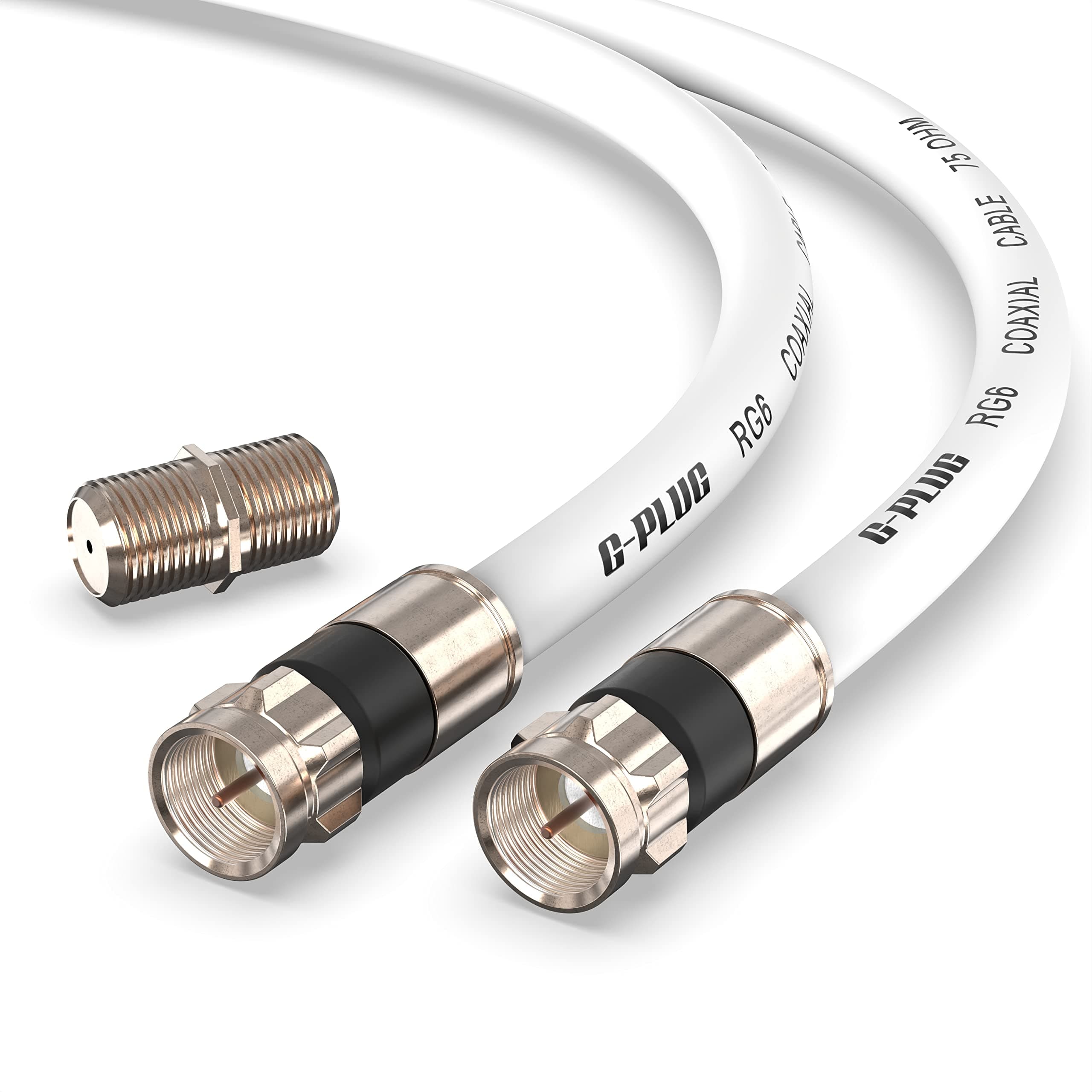 G-PLUG 1 m Coaxial Cable RG6 - 135dB 4x Shielded with Gold-Plated Connectors & Rubber O-Ring - Antenna Cable for DVB-T2, DVB-C, DVB-S2 - HDTV 4K 3D - Waterproof - White