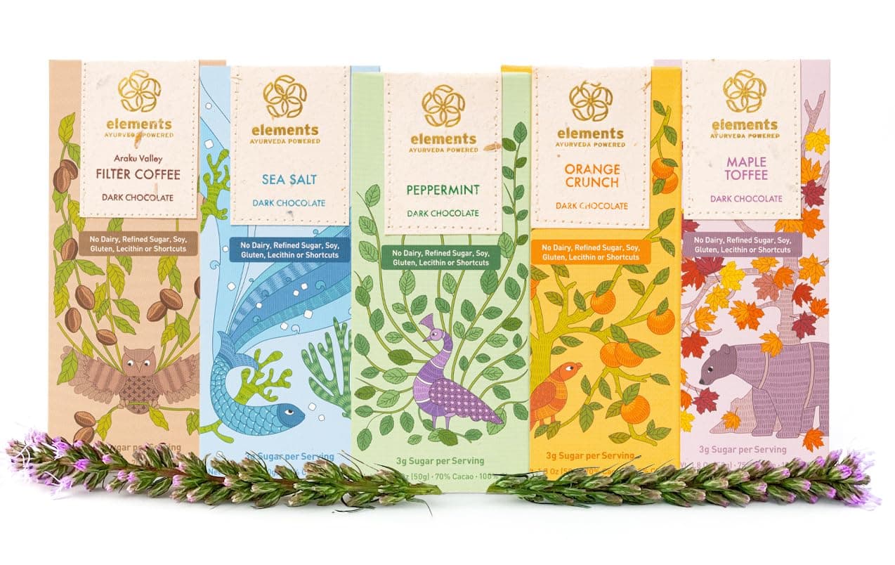 Sampler Pack - Heavy Metal Tested - Dairy Free, Gluten Free, Non-GMO, Raw & Organic Chocolate - Ayurveda & Paleo Healthy Chocolate Bar - Peppermint, Orange, Sea Salt, Coffee & Maple