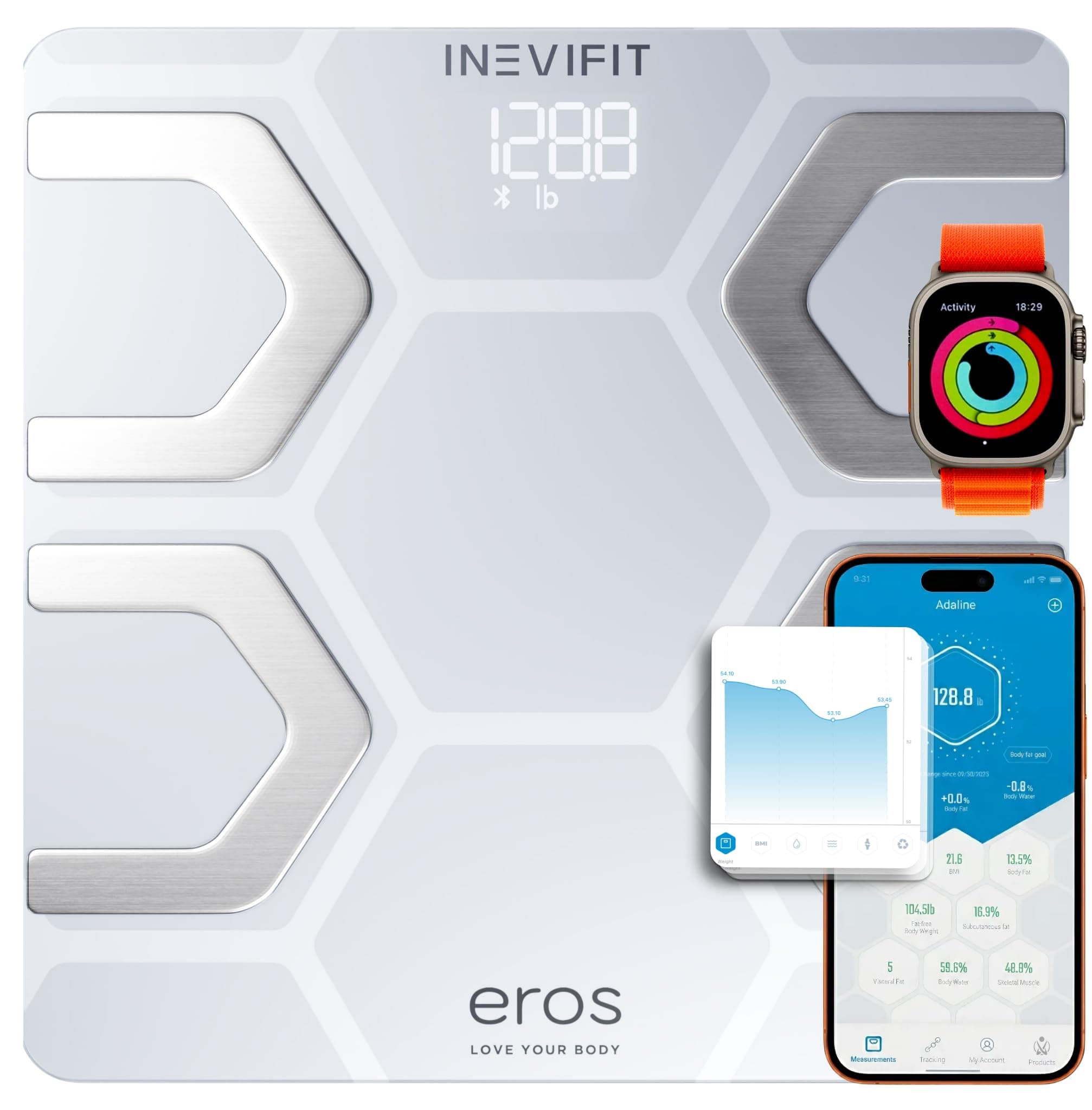 EROS Bluetooth Body Fat Scale Smart BMI Highly Accurate Digital Bathroom Body Composition Analyzer with Wireless Smartphone APP 400 lbs 11.8 x 11.8 inch (White)