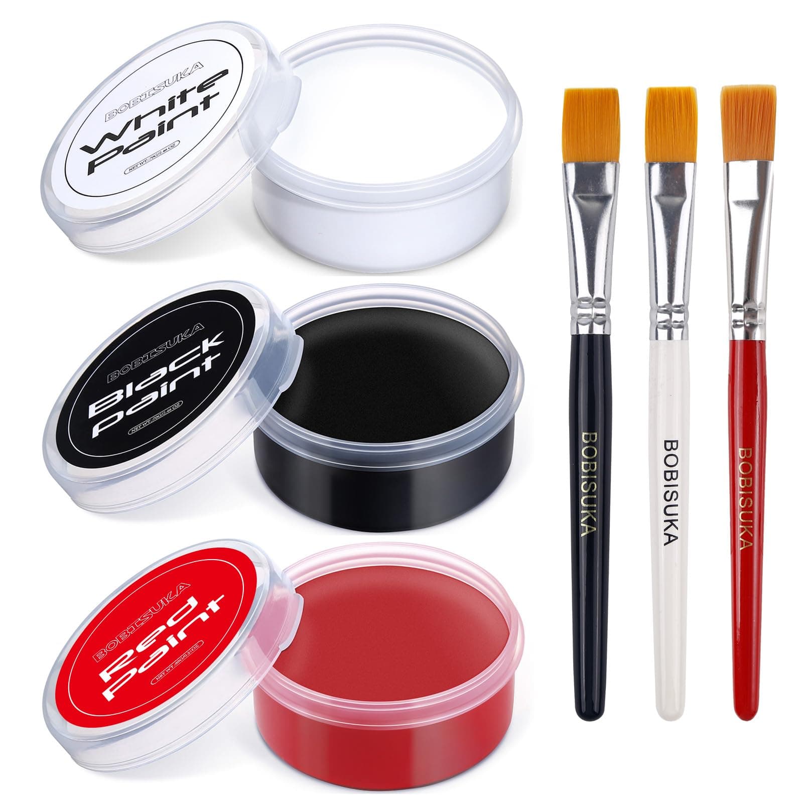 BOBISUKABlack + White + Red Oil Face Body Paint Set, Large Capacity Professional Paint Palette Kit with Brushes for Art Theater Halloween Party Cosplay Clown Sfx Makeup for Adults