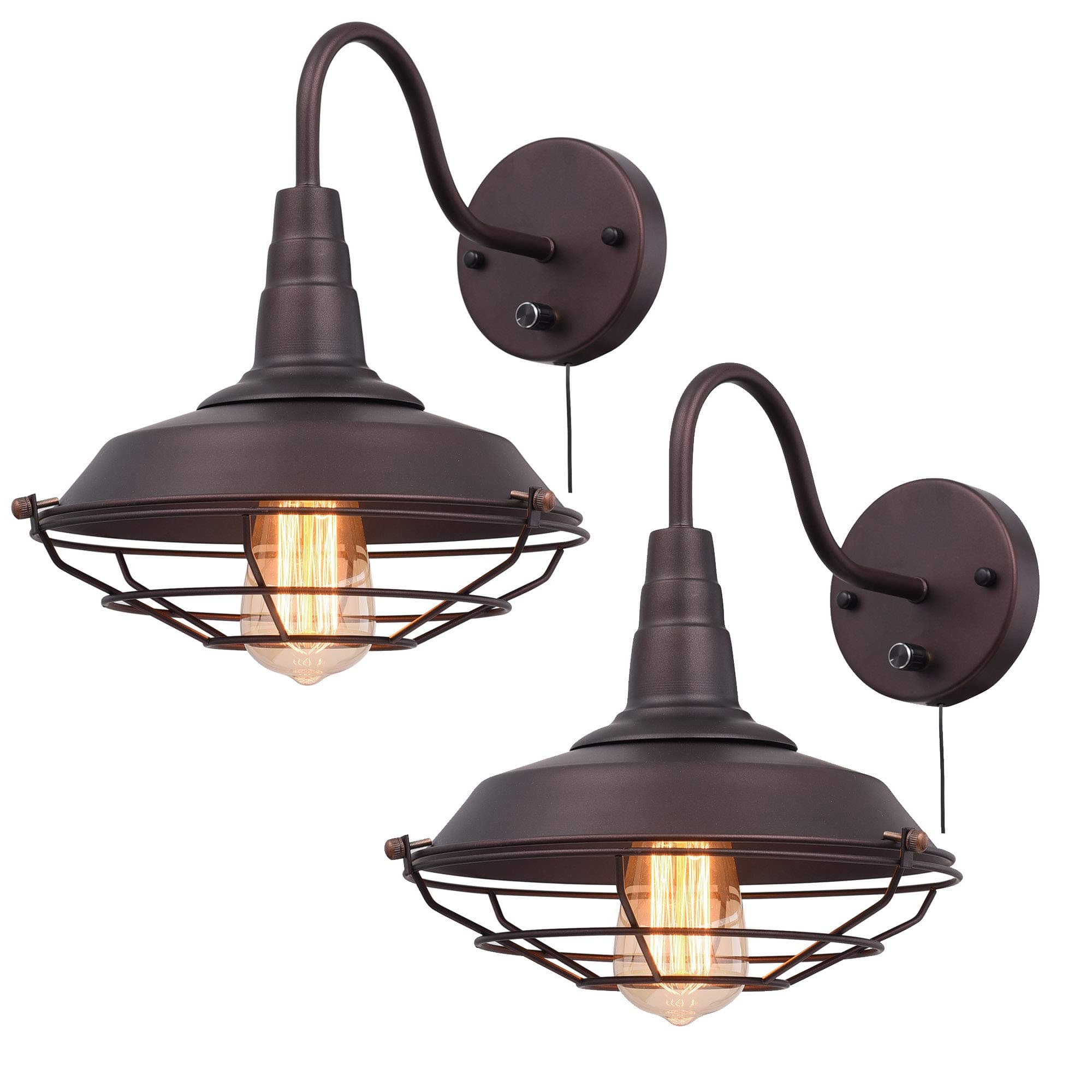 Ivalue Wall Lamps Set of 2 Gooseneck Cage Barn Sconce Wall Lighting with Plug for Restaurant Kitchen