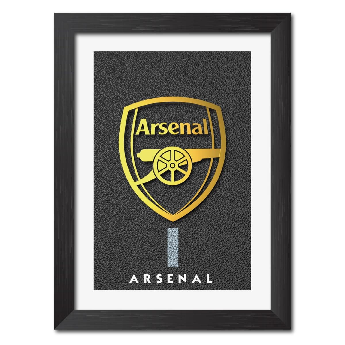 Arsenal Football Club Golden Textured Logo Laminated Poster Framed Painting with Matt Finish Black Frame (12 inches x 9inches) [Redesigned with Thick Textured Frames]