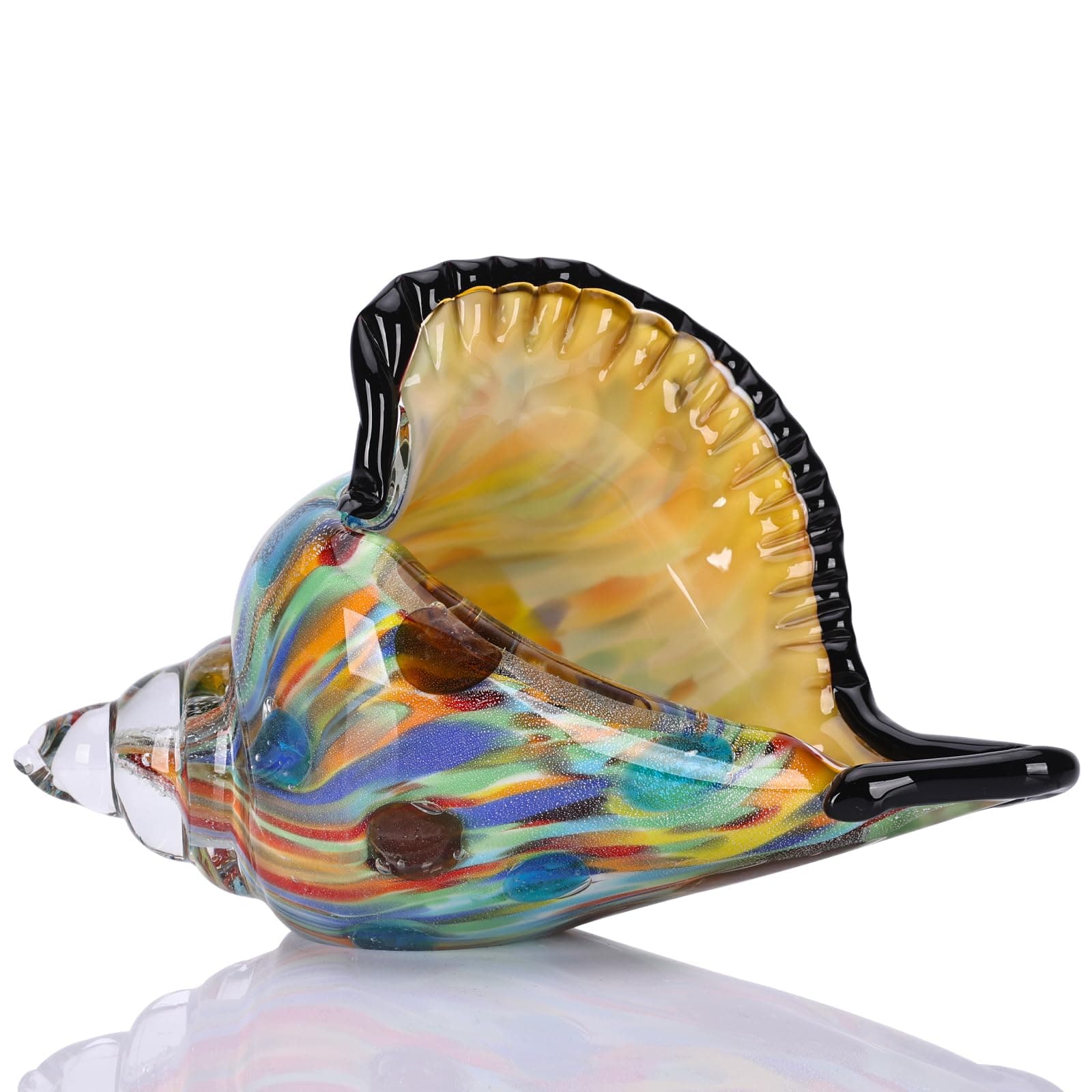 DOVDOV Hand Blown Glass Conch Statue, Colorful Home Decor for Coastal Style Beach Decor Living Room Bedroom Console TV Cabinet entryway Desktop Ornaments
