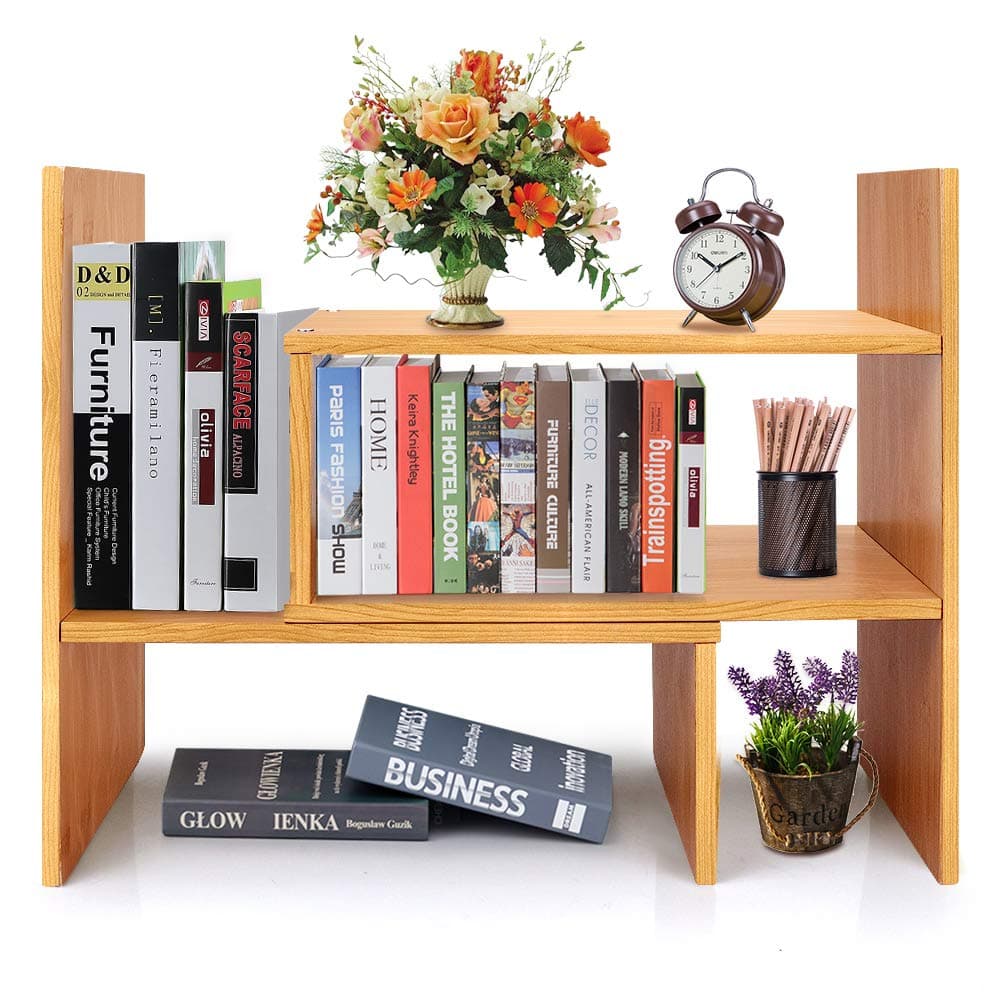 Sorfity Adjustable Desktop Bookshelf, Desk Organizer Display Shelf Counter Top Bookcase Free Style Display Shelf Rack Office Supplies Storage Shelf Book Multipurpose Bookshelf for Office Kitchen