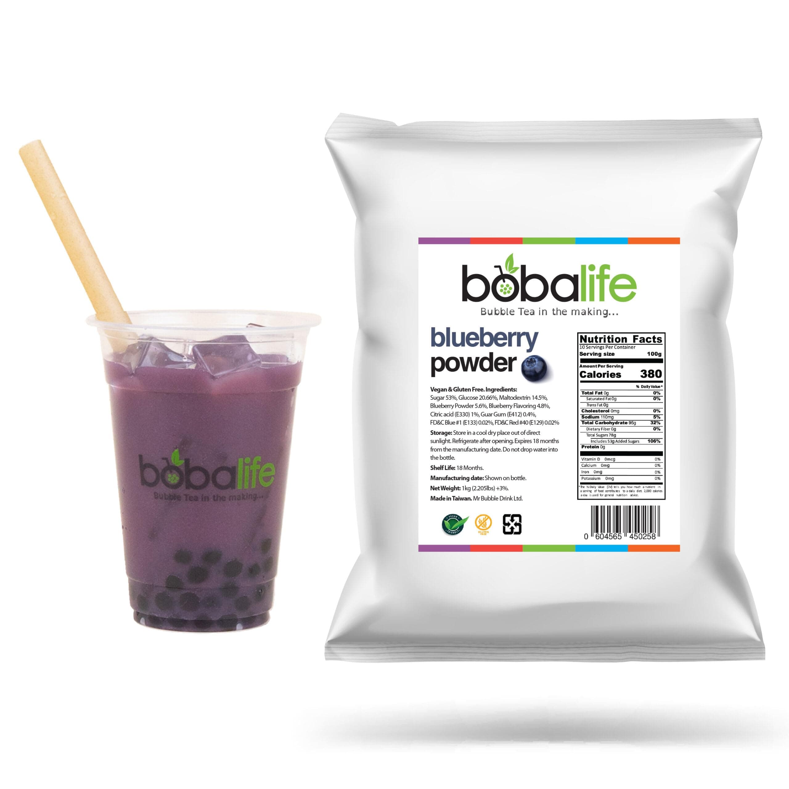 Bobalife Blueberry Bubble Tea Milk Powder 1kg – Taiwanese Milk Tea Powder Mix for Bubble Tea, Iced Milk Tea, Smoothies & Dessert Drinks – Vegan & Gluten Free