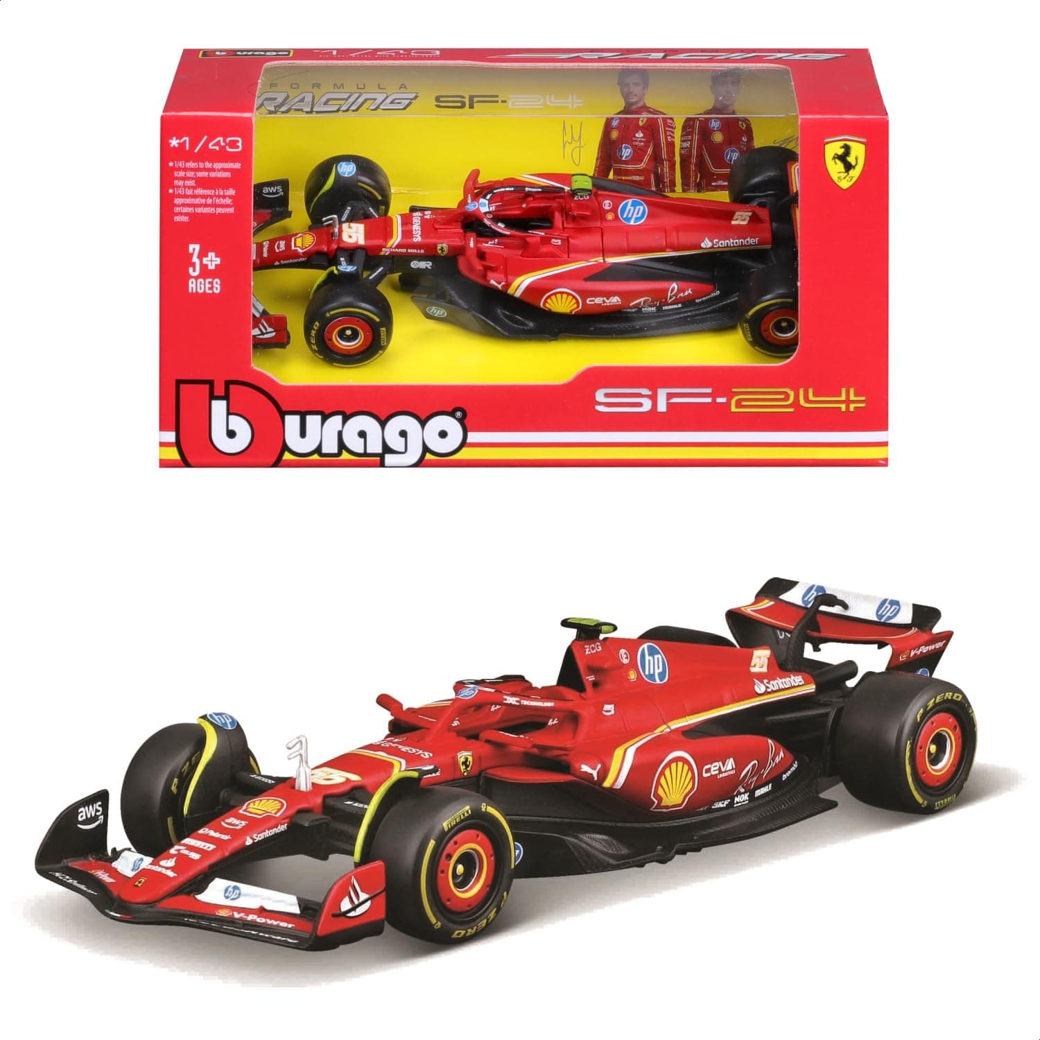 1/43 - SF-24 for Scuderia Ferrari F1 Team SF24 Signature Die cast Adults Model Car Display F1 GP 2024 Collection - #55 Carlos Sainz