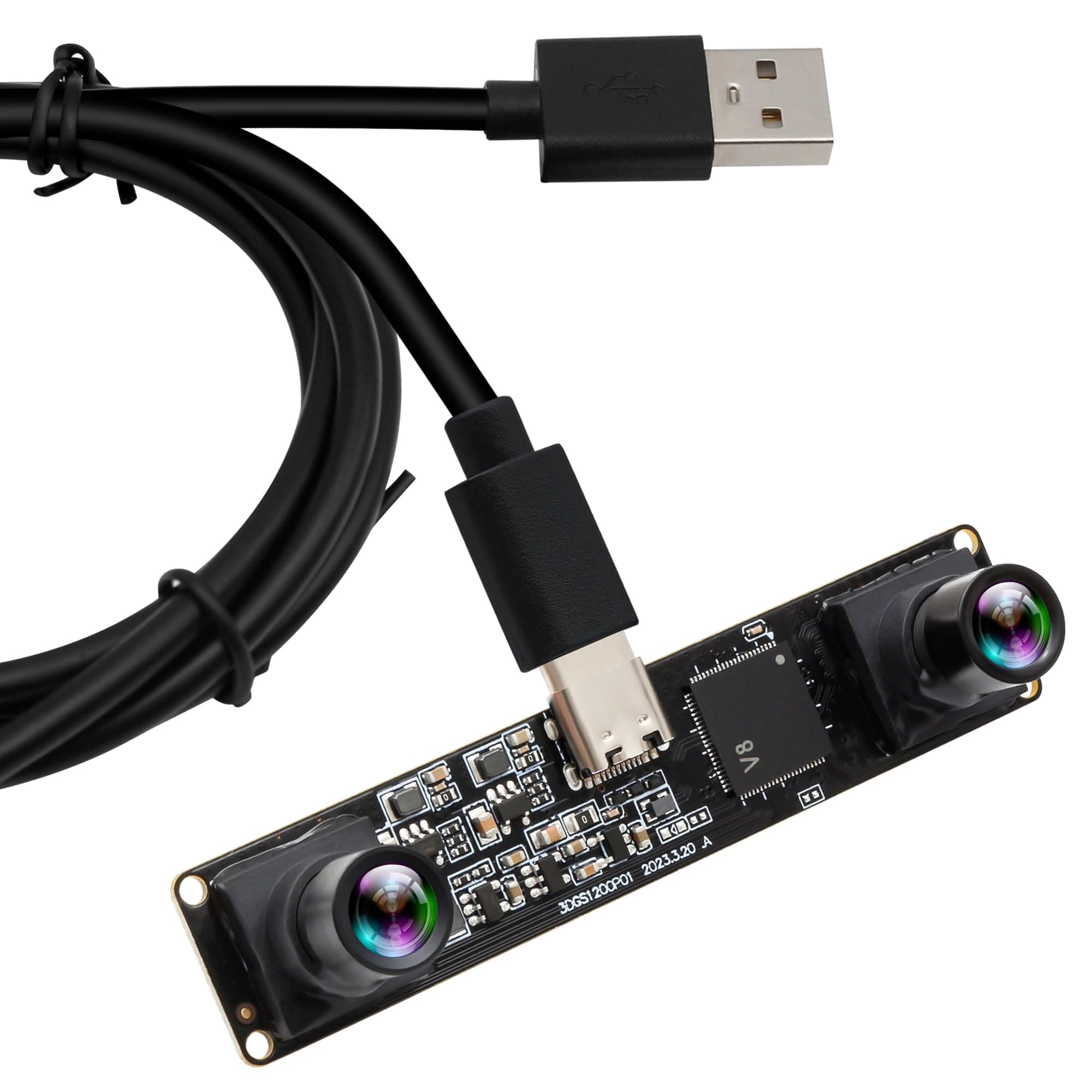 120fps 3D Stereo USB Camera, Global Shutter, 1200P, Synchronization Dual Lens, 90 Degree, No Distortion, Plug and Play, Face Recognition, QR Codes Scanning