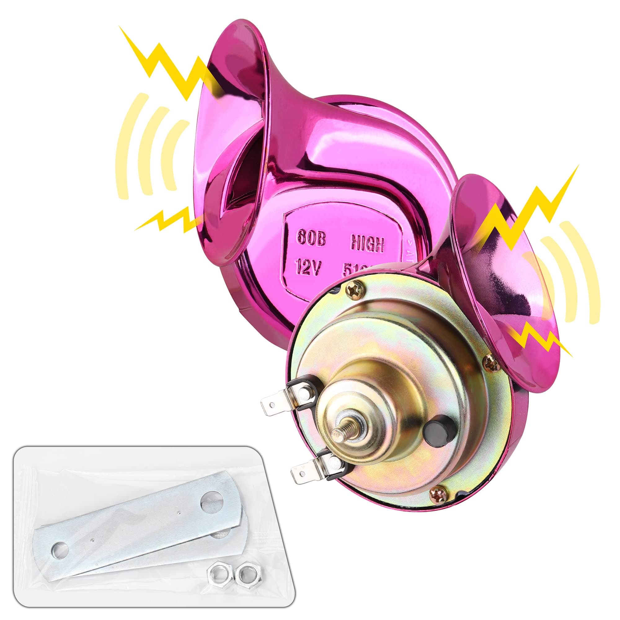 Super Loud Car Horn 2PCS, 12V Waterproof High Bass Car Horn Electric Snail Speaker - Horn Kit Replacement for Cars,Motorcycles,Truck, Bike, Boat (Purple)