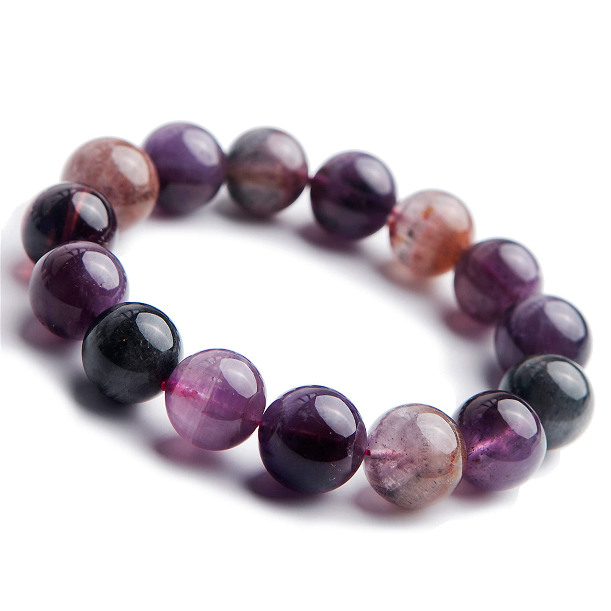 14mm Natural Colorful Cacoxenite Auralite 23 Crystal Round Bead Bracelet