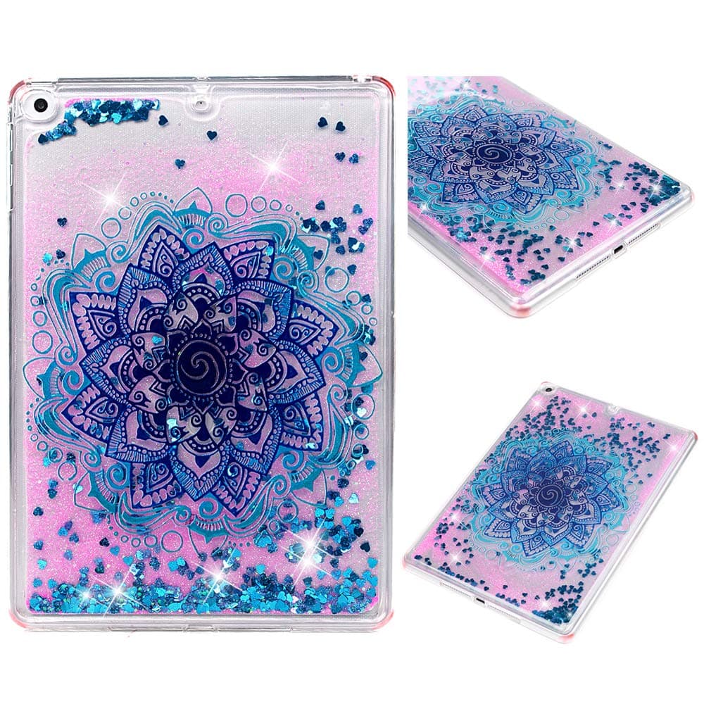 iPAD Air/Air 2 Case, Liquid Glitter Case Bling Shiny Sparkle Flowing Moving Love Hearts Clear Cover Ultral Slim Shockproof Drop Resistant TPU Bumper Frame Acrylic Shell Case for iPAD/Air/Air 2