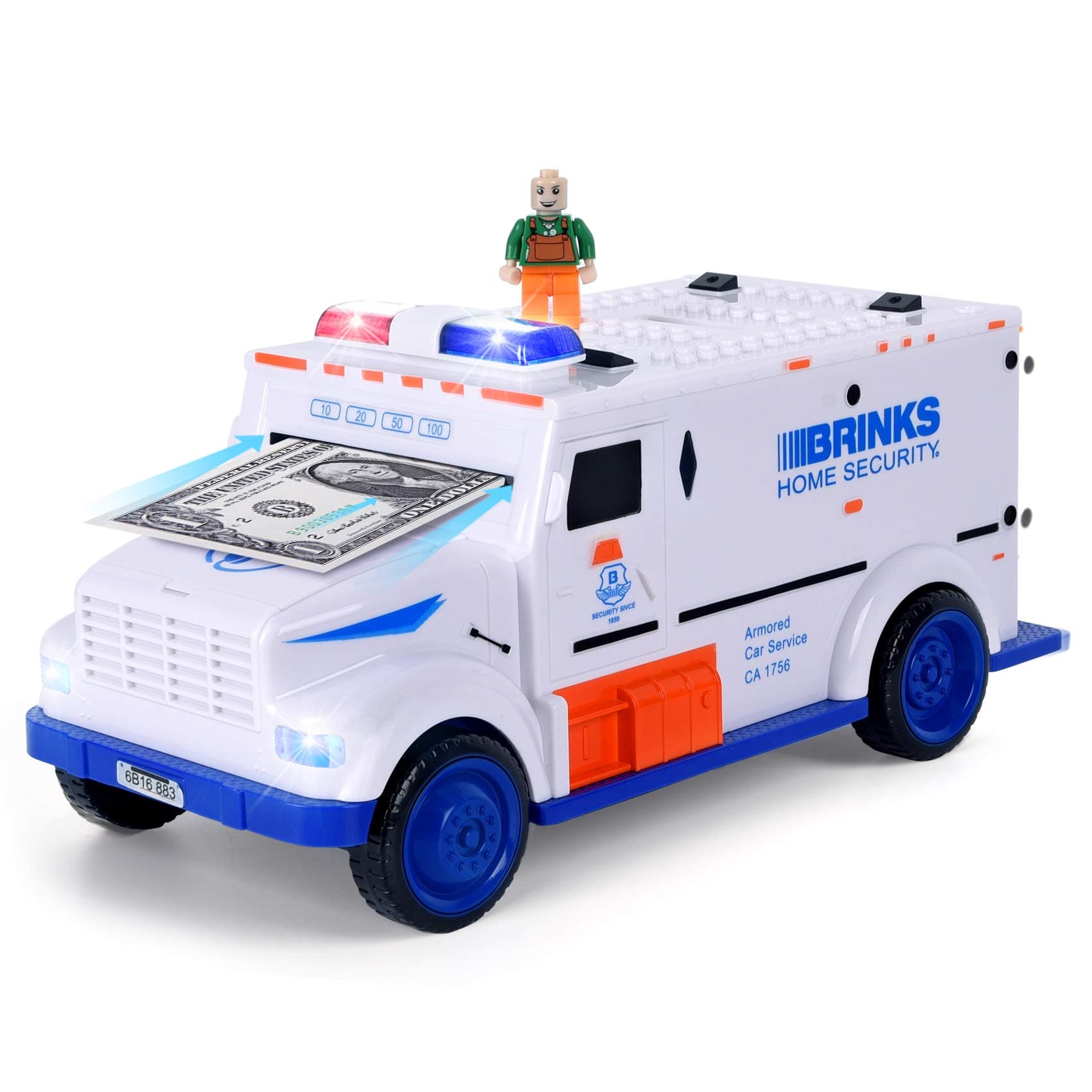 XREXS Electronic Piggy Banks, Cool Armored Car Bank with Password & Music,Best Kids Early Learning Educational Toys for Toddlers,Auto Scroll Cash Coin Bank for Adults (Batteries Not Included)