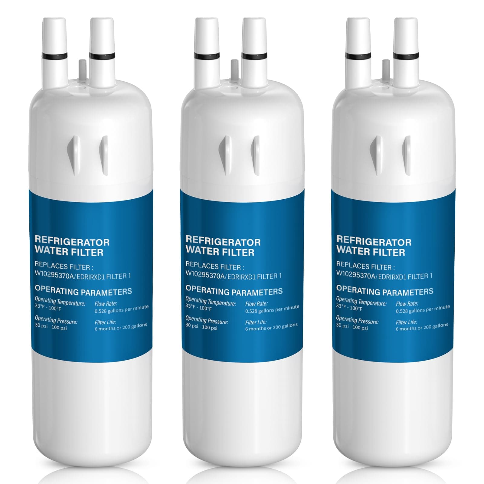 W10295370A Fridge Filter Replacement, Fridge Filter Cartridges Compatible With W10295370,Filter 1,EDR1RXD1,WHR1RXD1,P8RFWB2L, P8WB2L, P4RFWB, 46-9930,46-9081 (3 Pack)