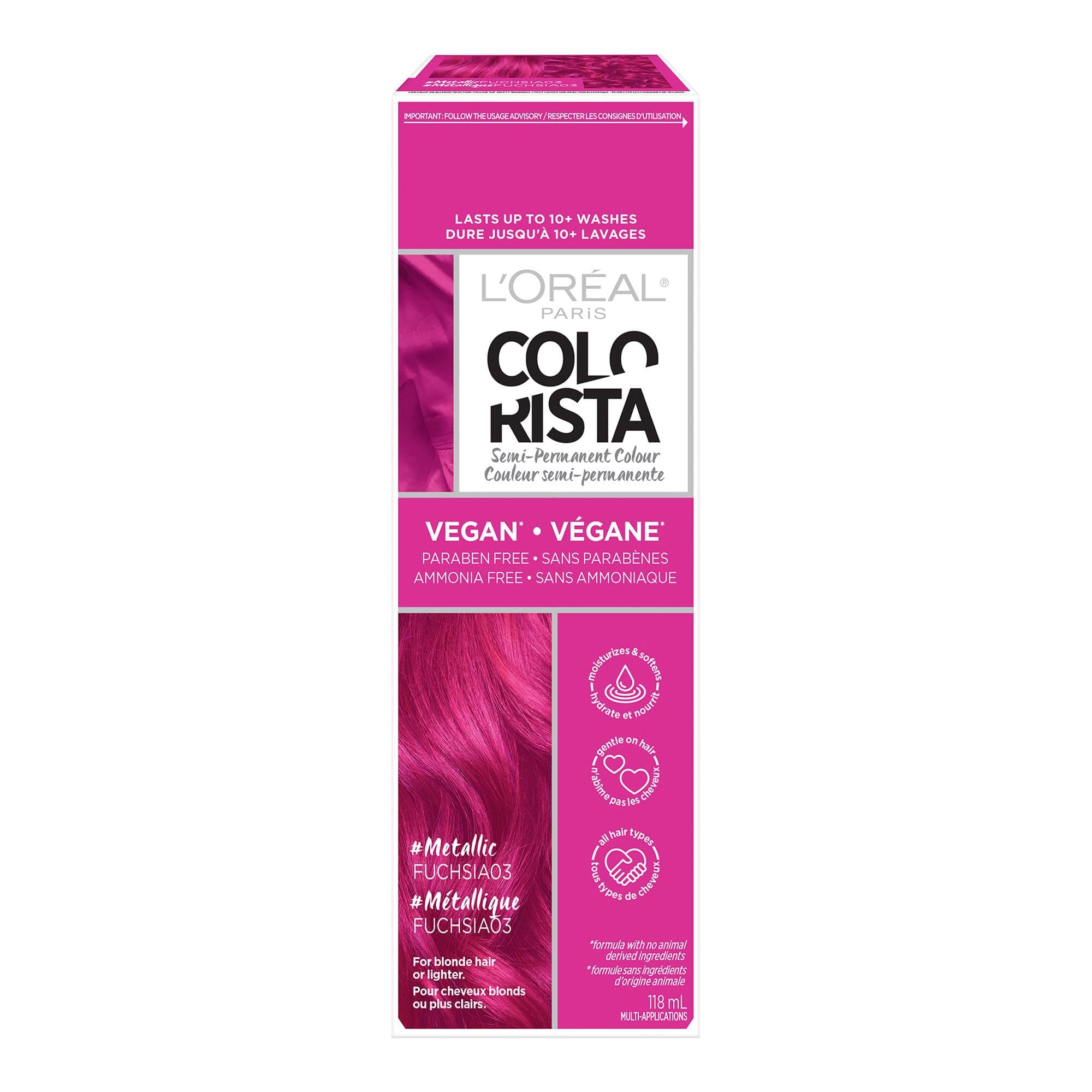 L’Oréal Paris L'Oreal Colorista Metallic Semi Permanent Hair Color for Bleached or Blonde Hair, Color Depositing Hair Mask Formula, Purple