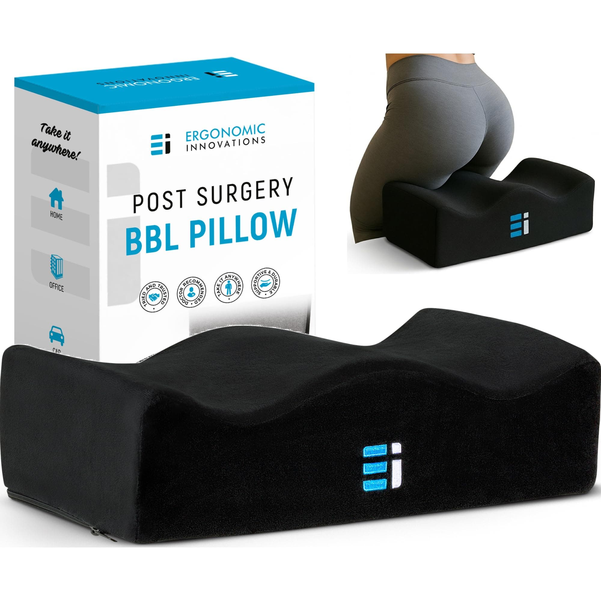 BBL Pillow After Surgery for Sitting - Brazilian Butt Lift Cushion for Driving & Home, Ergonomic Butt Shaped Pillow for Post-Op Recovery Pain Relief Support, BBL Must Haves