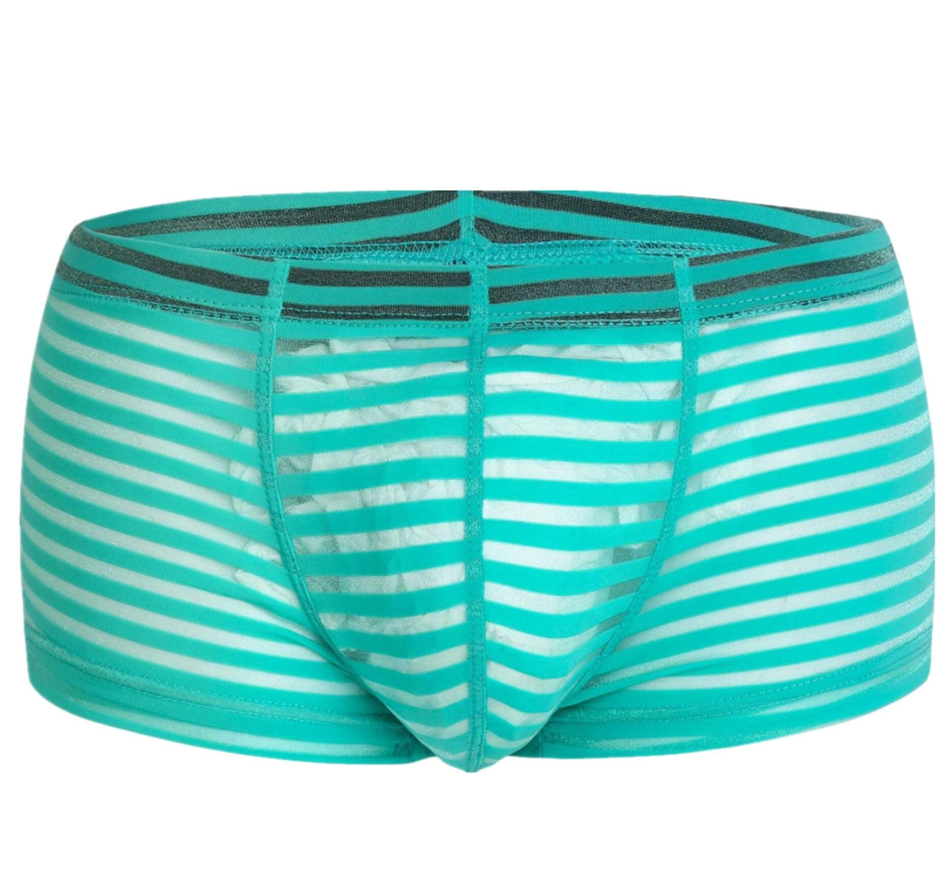 Yomie Mens Sexy Ice Silk See Through Stripe Boxer Briefs U Convex Underwear Low Waist Stripe Underwear Mesh See Through Transparent Boxer Briefs Comfortable Breathable Underpant