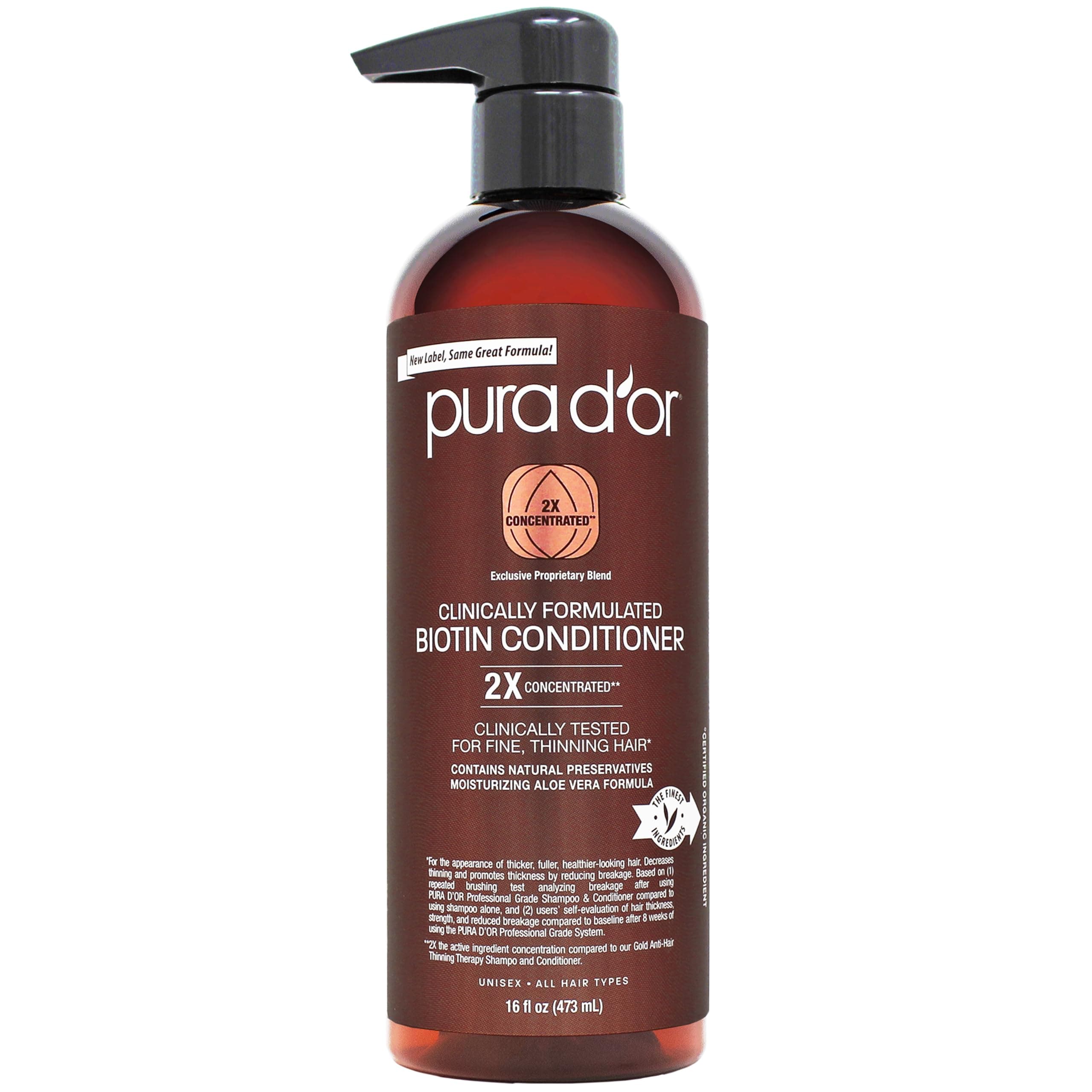 PURA D'OR Professional Grade Conditioner Ultra Moisturizing 2X Concentrated Actives for Maximum Results, Clinically Tested, Made with Argan Oil, Men & Women, 16 Fl Oz (Packaging may vary)