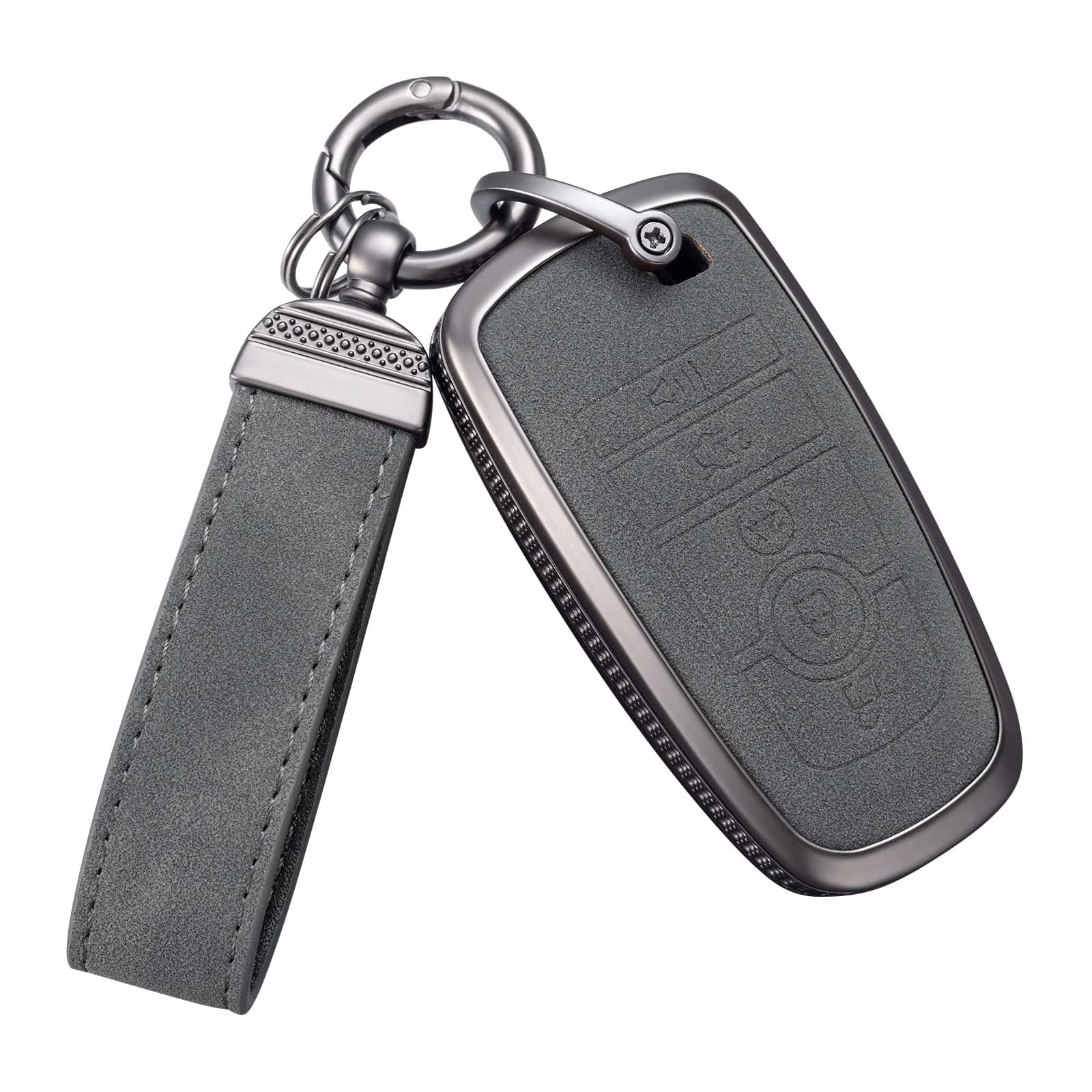 YO&YOYE Compatible with Ford Key Fob Cover with Keychain Leather Key Case Protector for Ford Fusion F150 F250 F350 F450 F550 Edge Explorer Smart Remote Key (Model1, Grey)