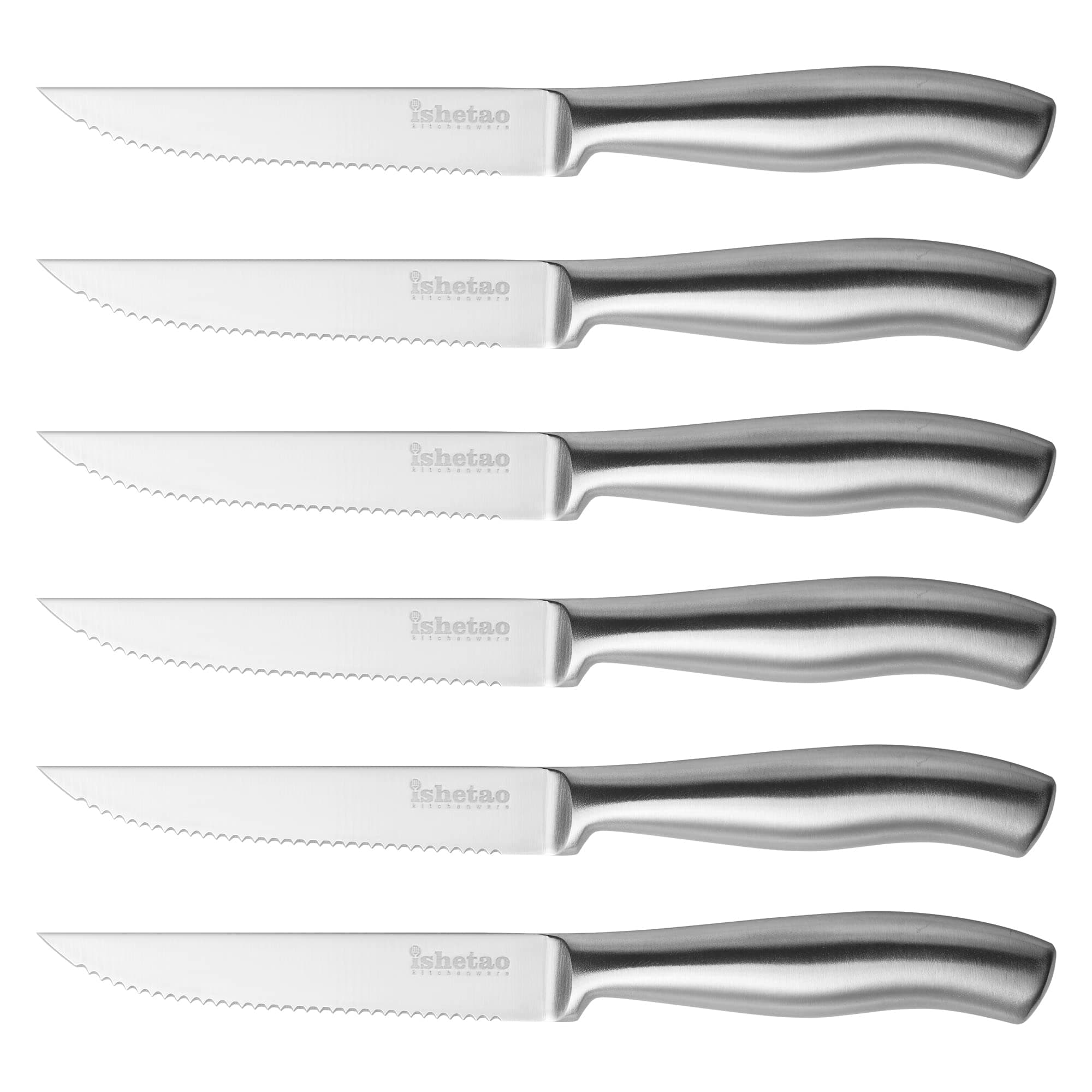 Steak Knives, Steak Knife Set of 6, 4.5 inches Steak Knife, Dishwasher Safe High Carbon Stainless Steel Steak Knife, Silver