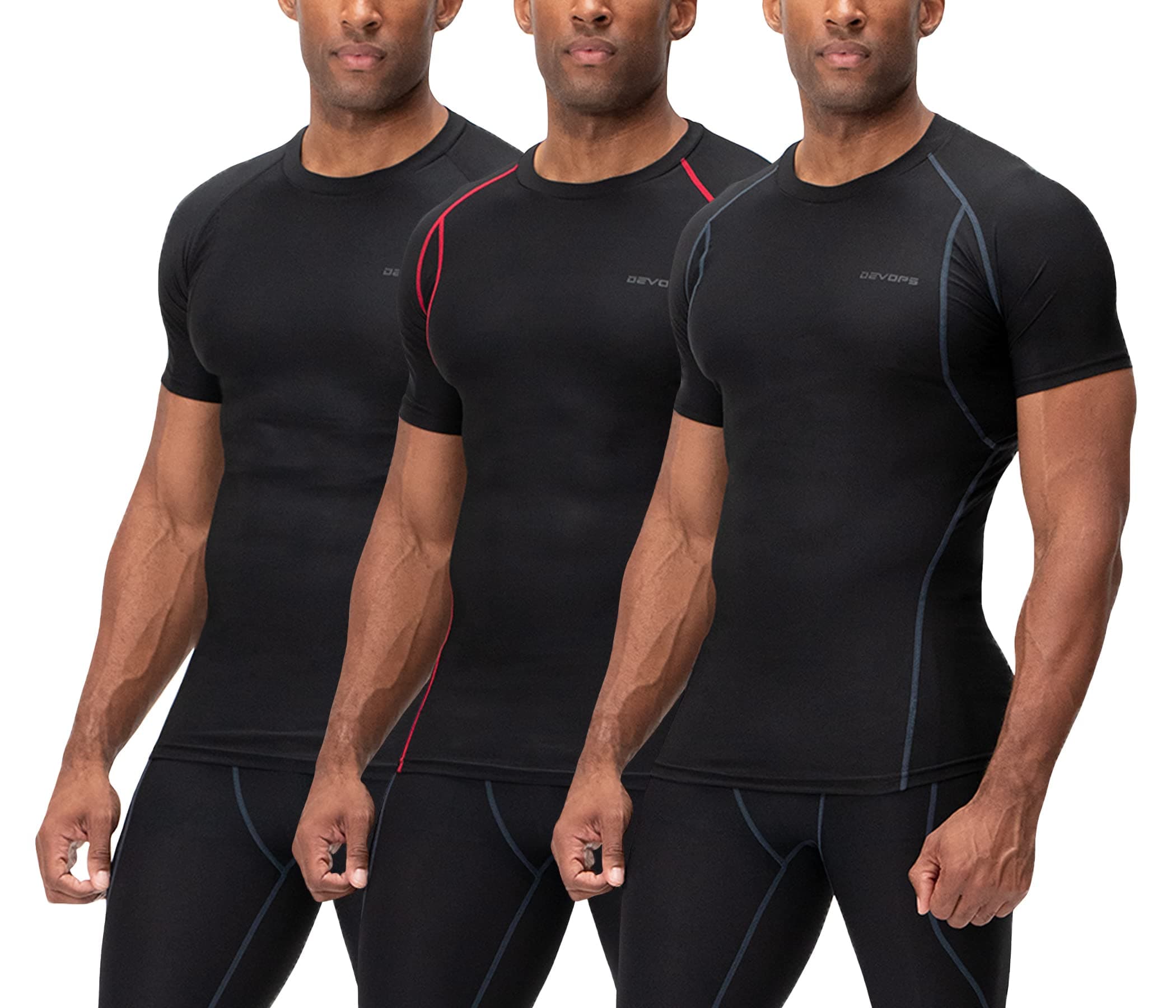 3 Pack Men's Cool Dry Short Sleeve Compression Shirts, Sports Baselayer T-Shirts Tops, Athletic Workout Shirt