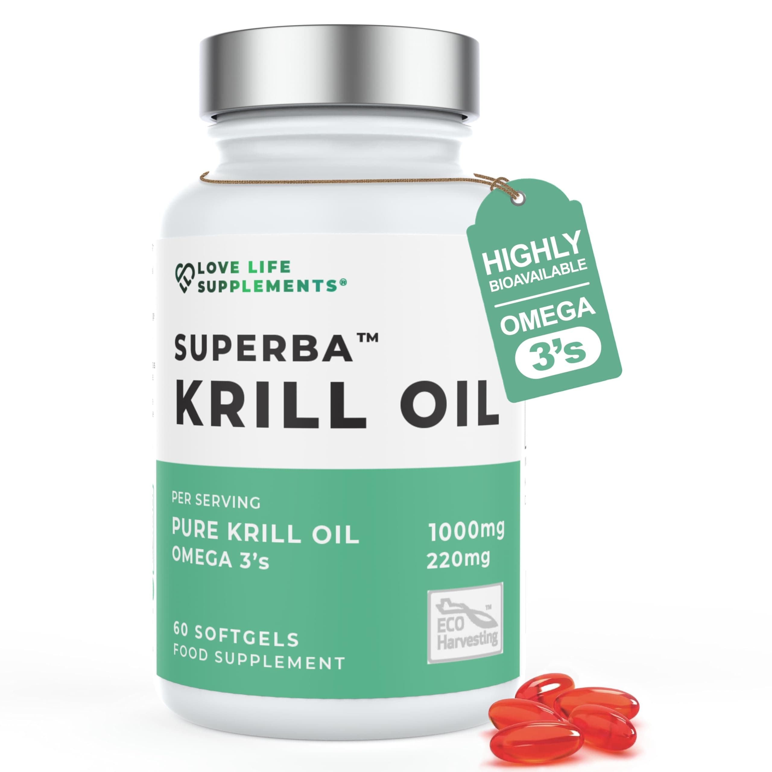 Krill Oil Omega 3 Capsules High Strength 1000mg | Sustainably Fished in Antarctic | 60 Red Softgels | Joint Care Supplements | with Powerful Antioxidant Astaxanthin and Phospholipids for Absorption