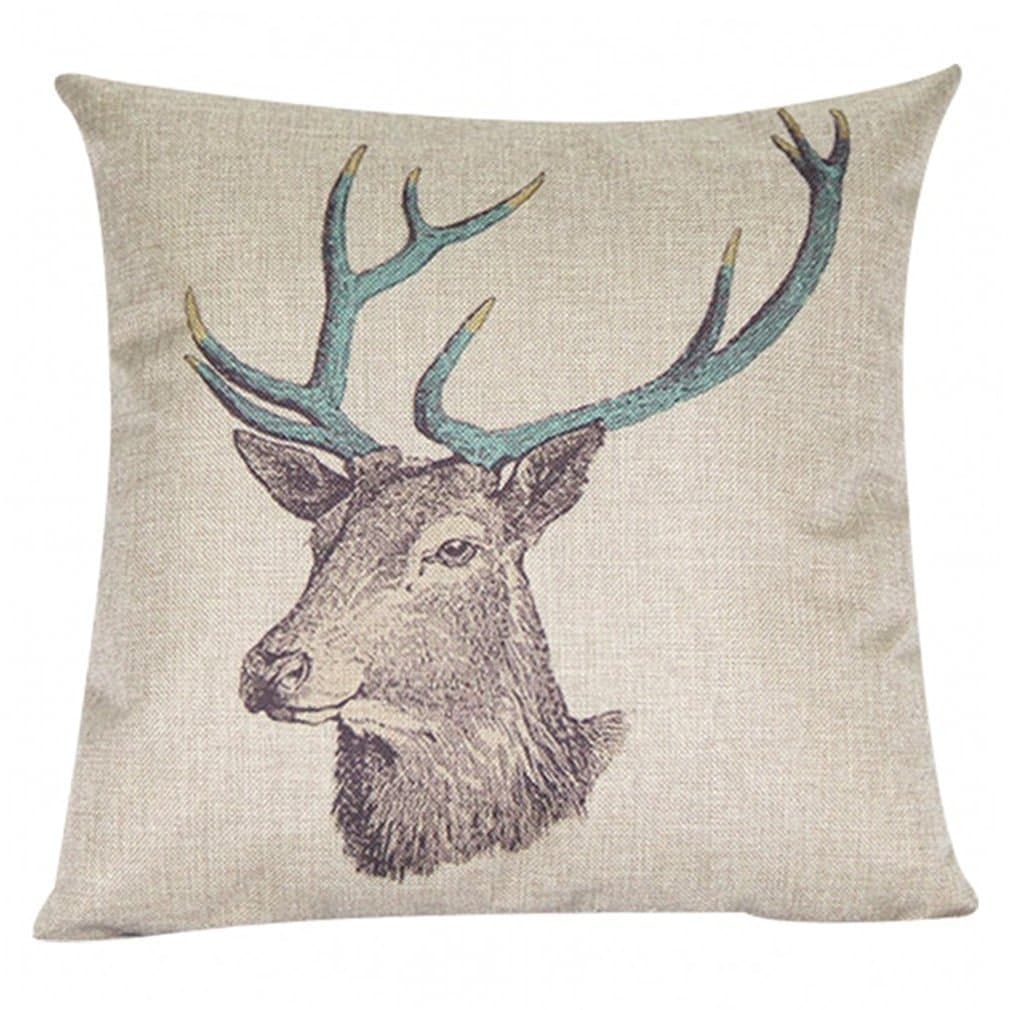 Onker Cotton Linen Square Decorative Throw Pillow Case Cushion Cover 18" x 18" Vintage Retro Deer