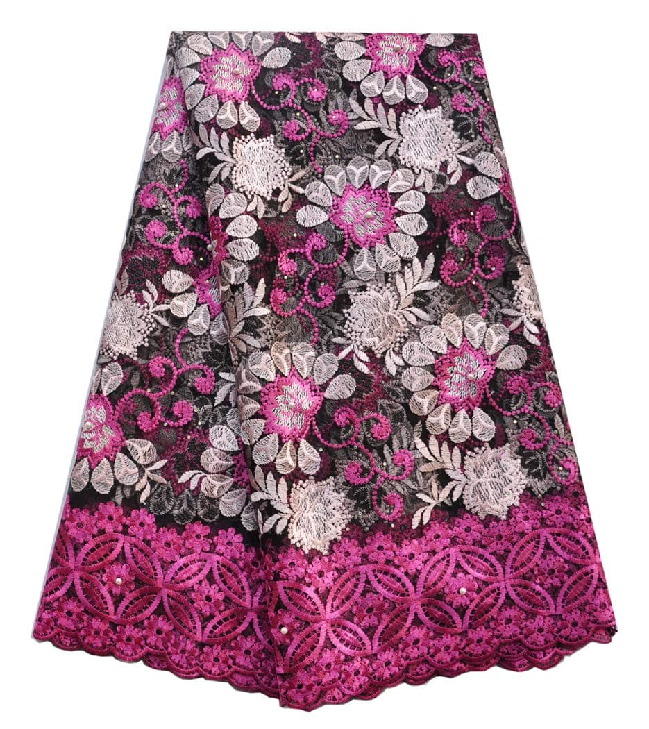 SanVera17 African Lace Net Fabrics Nigerian French Fabric Rope Embroidered and Manual Beading Guipure Cord Lace for Party Wedding 5 Yards (Rose)