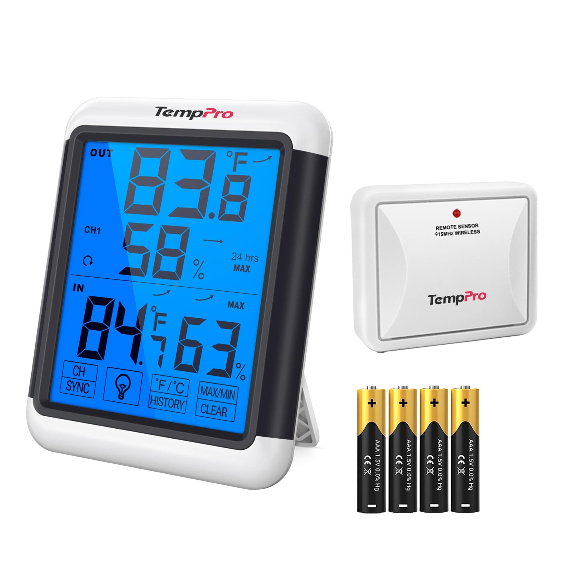 ThermoPro TP65 Digital Wireless Hygrometer Indoor Outdoor Thermometer Wireless Temperature and Humidity Monitor with Jumbo Touchscreen and Backlight Humidity Gauge, 200ft/60m Range