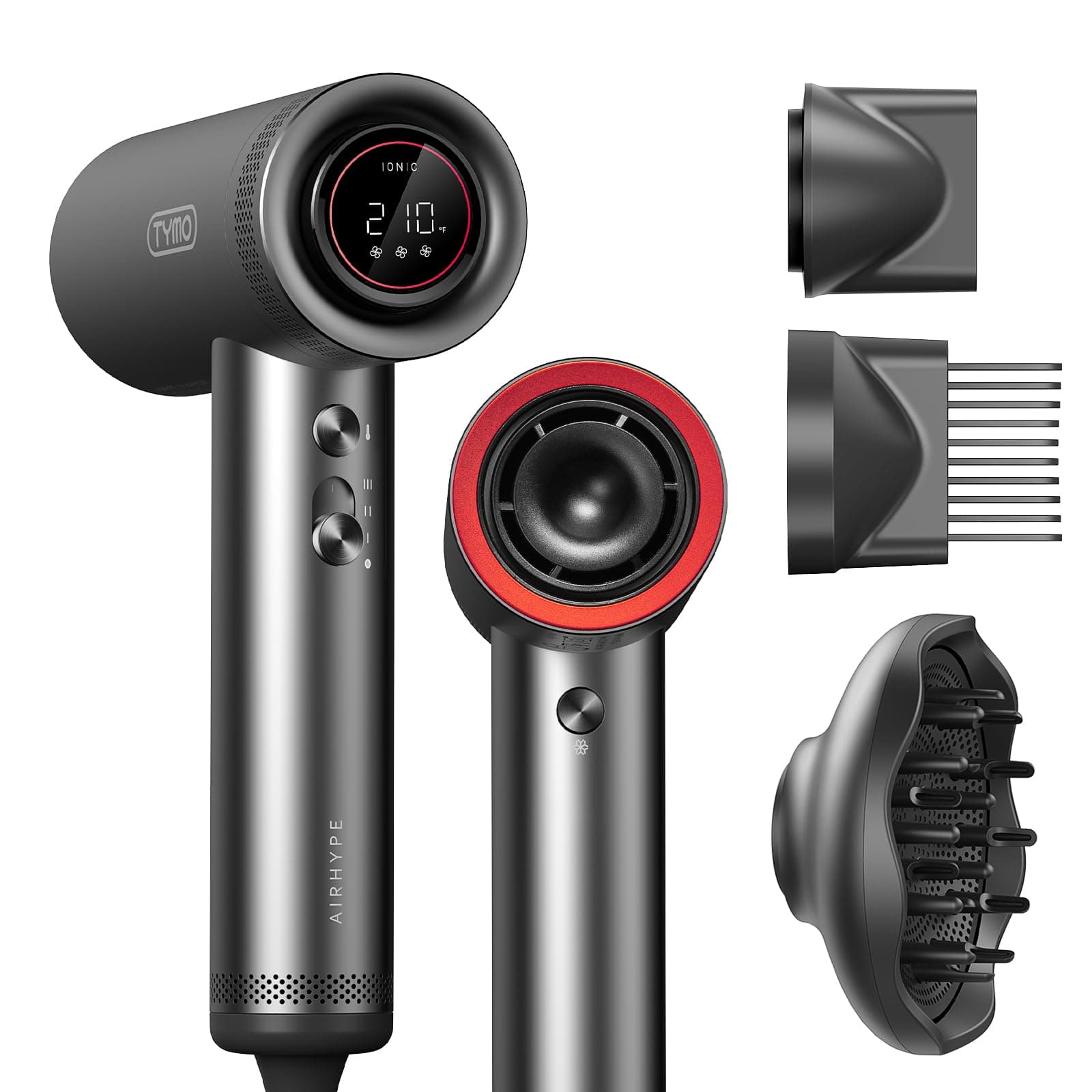 High Speed Hair Dryer, Professional Negative Ions Blow Dryer with Diffuser, 23m/s Airflow for Fast Drying, Compact for Travel, Aluminum Body Design, 4 Temps & 3 Speeds, HD Display | 1,500W