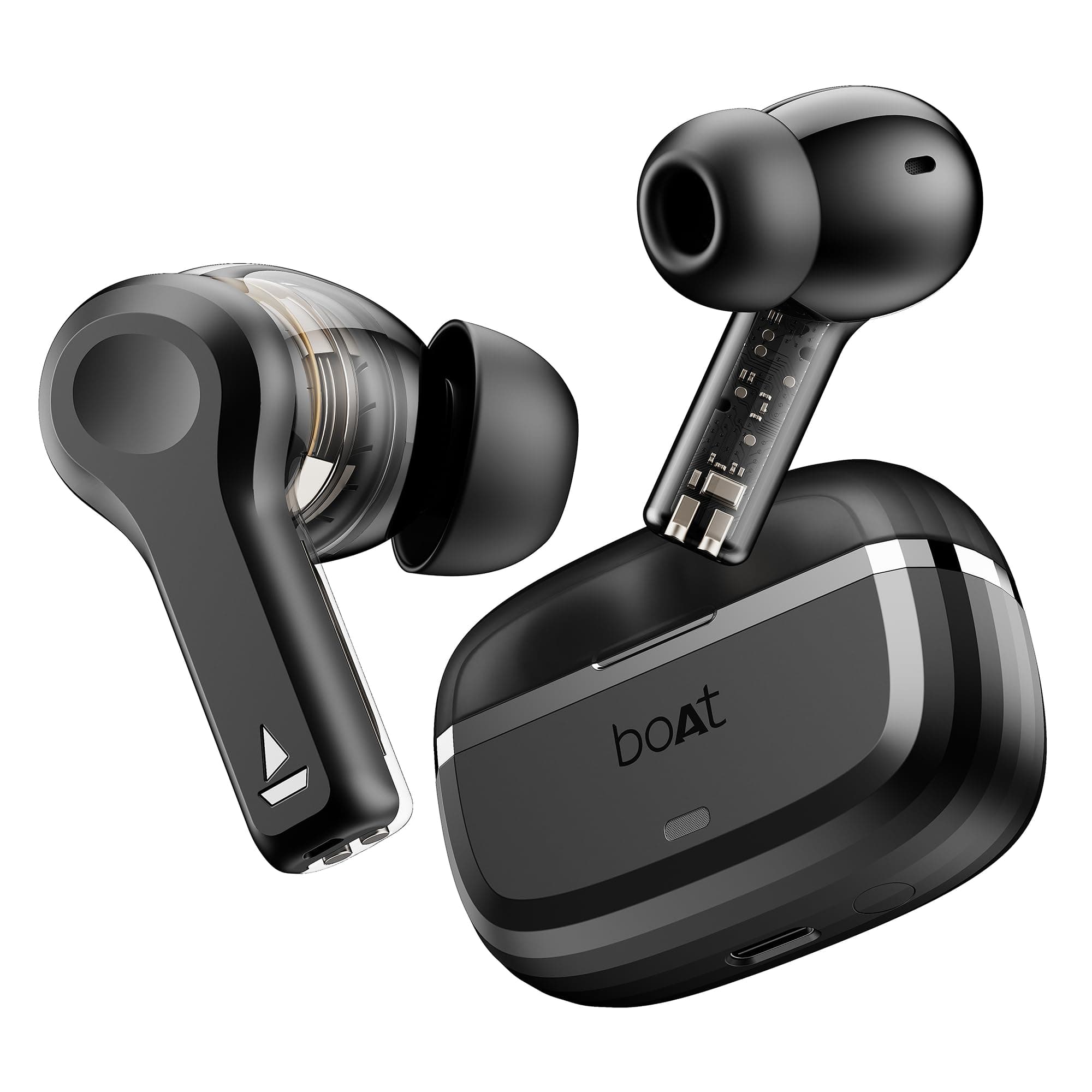 Boat Nirvana Space, 360º Spatial Audio, Active Noise Cancellation (~32dB), 100Hrs Battery,4Mics ENx, Fast Charge, v5.3 Bluetooth Earbuds, TWS Ear Buds Wireless Earphones with mic (Cosmic Black)