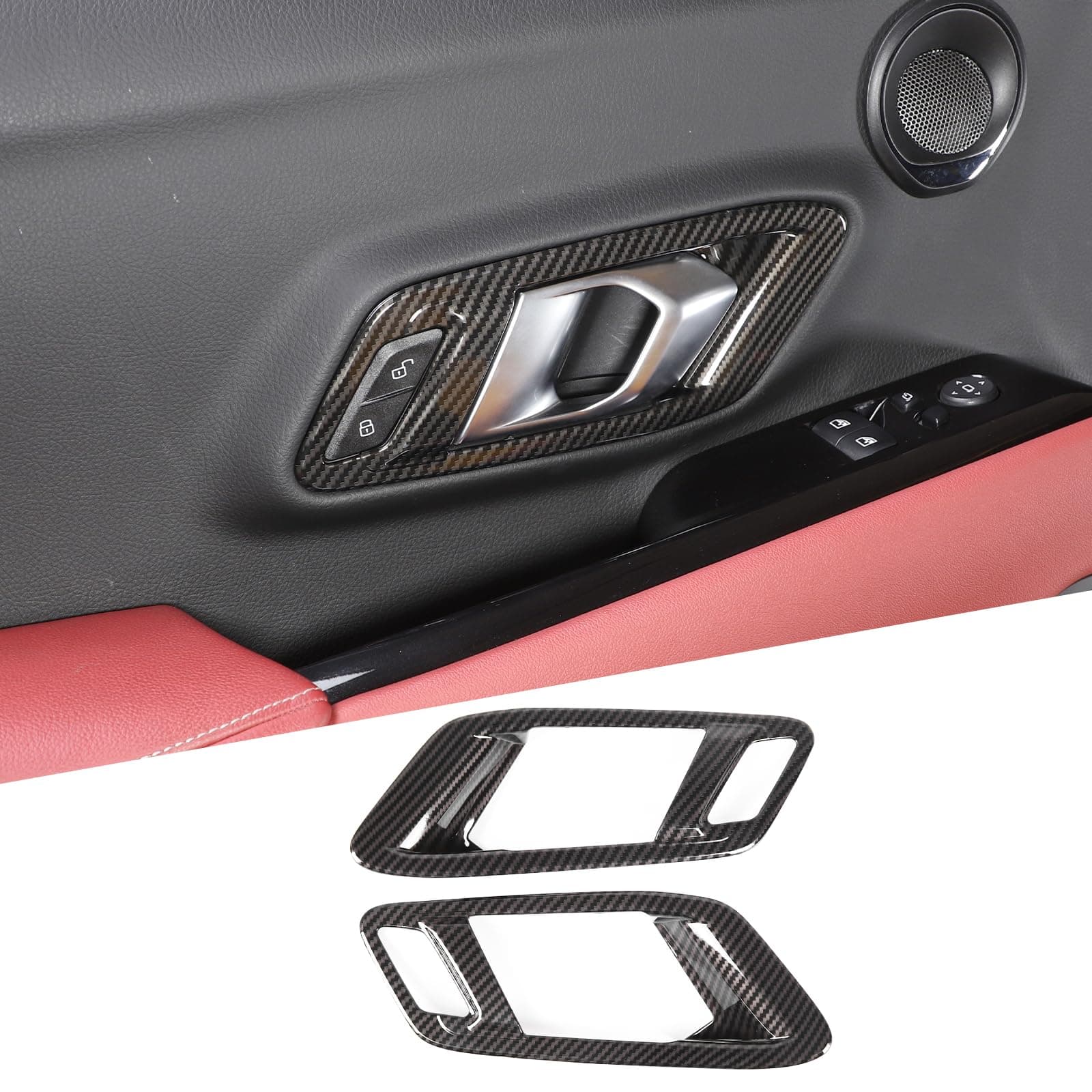 Fit for Toyota Supra GR A90 A91 MK5 2019-2026 Inner Door Handle Frame, ABS Door Inner Grab Handle Trim Cover Sticker, Car Interior Decoration Accessories 2Pcs (Carbon Fiber Pattern Black)