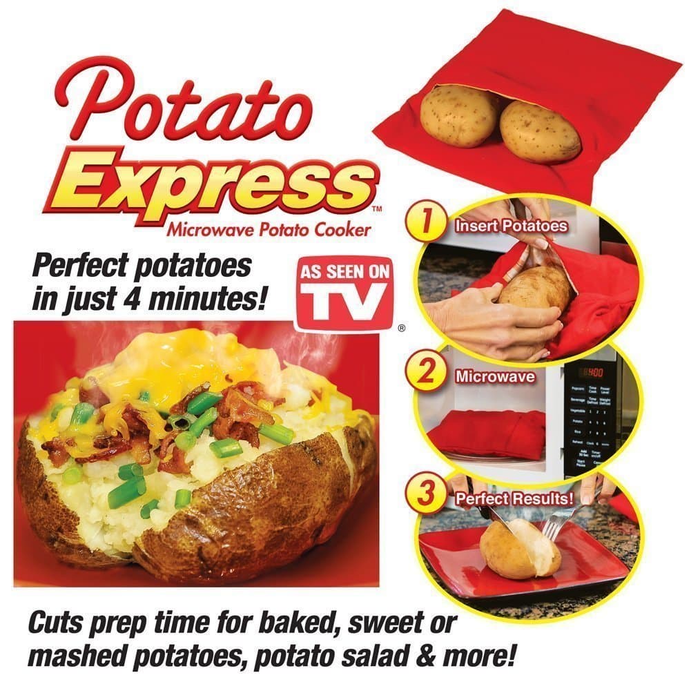(2 Pack ) Microwave Potato Cooker Bag- Potato Express Pouch, Perfect Potatoes Just in 4 Minutes!- Red