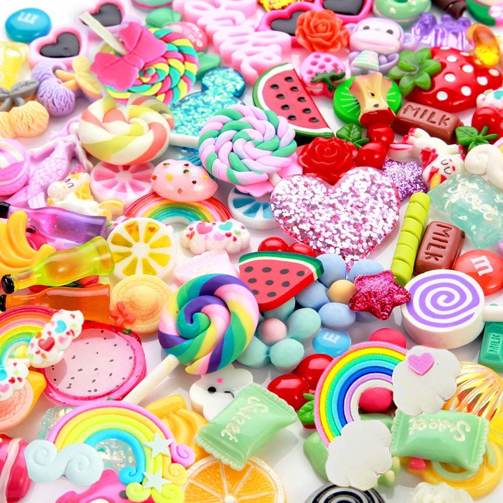 Slime Charms Cute Set - Charms for Slime Assorted Fruits Candy Sweets Flatback Resin Cabochons for Craft Making, Ornament Scrapbooking DIY Crafts