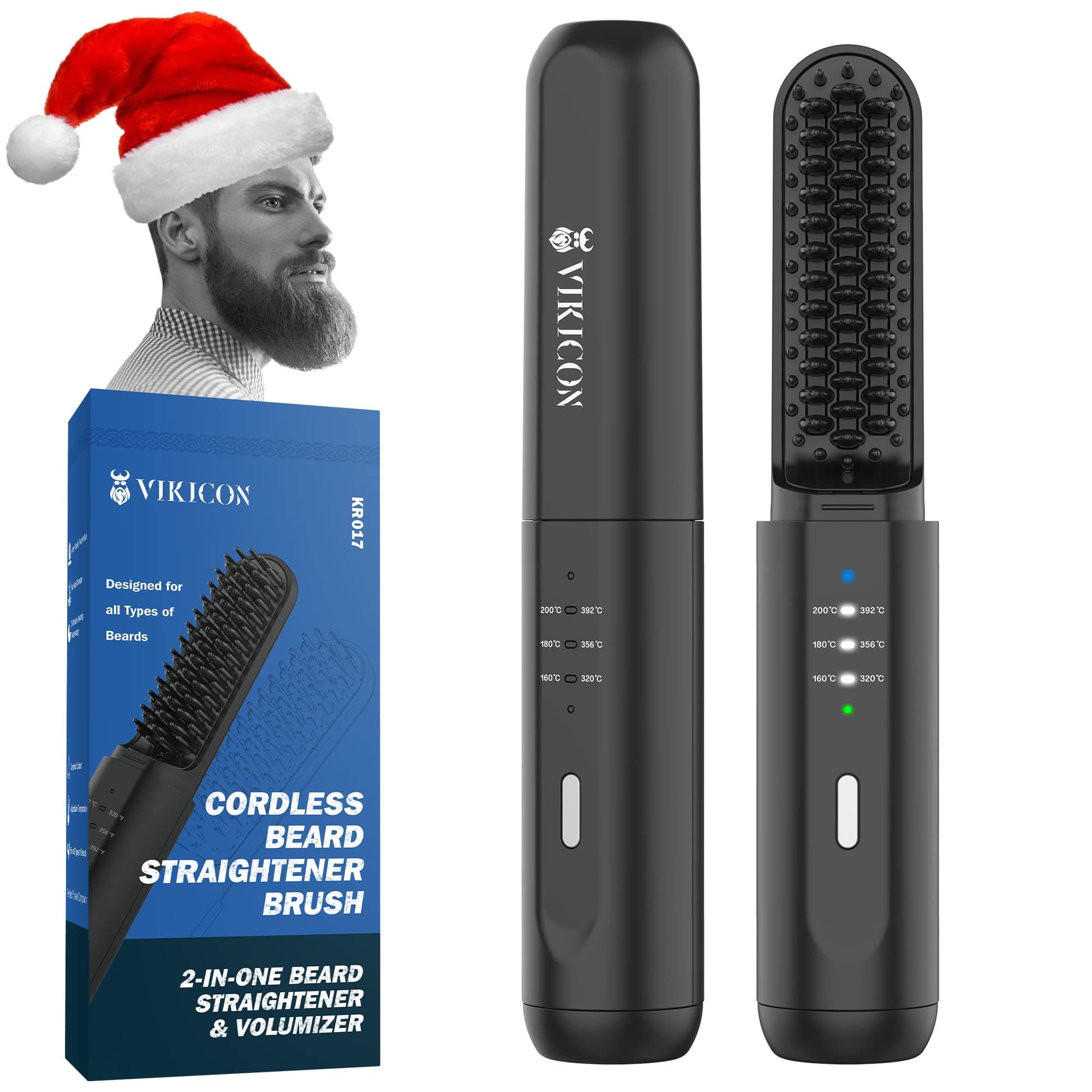 VIKICON Beard Straightener for Men: Cordless Heated Beard Brush for Men, Electric Hot Comb, Anti-Scald Mini Straightening Brush for Beard Grooming, Portable for Travel and Home Use, Gifts for Him Dad