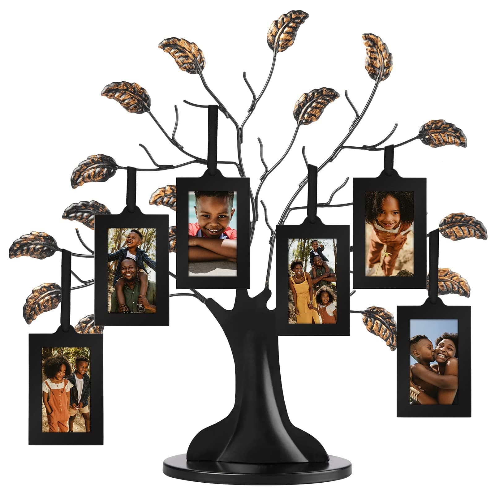 Americanflat Family Tree Picture Frame - Includes 6 Hanging 2x3 Picture Frames - Adjustable Ribbon Tassels - Ideal as Mother’s Day Gifts, Birthday Gifts, or Christmas Decor - Black and Bronze
