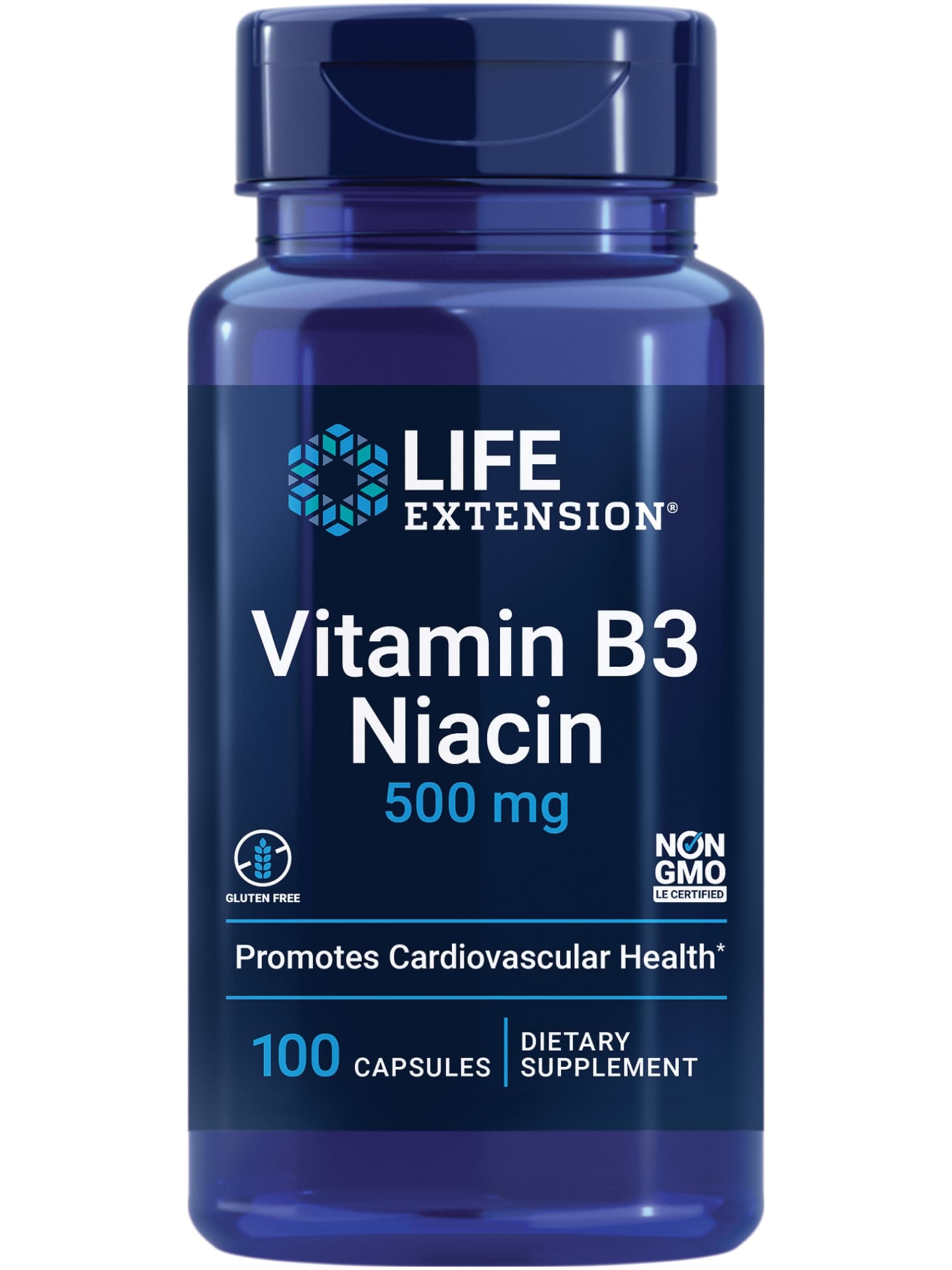 Life Extension Vitamin B3 Niacin, Heart Health, Cholesterol & Energy Support, Gluten-Free, Non-GMO, 100 Capsules