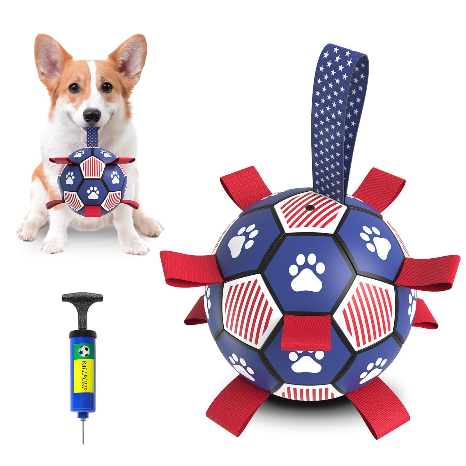 PetDroidDog Soccer Ball, 6'' World Cup Outdoor Interactive Dog Ball Toy, Dog Birthday Gift Toy for Tug of War,Puppy Toy, Dog Water Toy for Small&Medium Dog