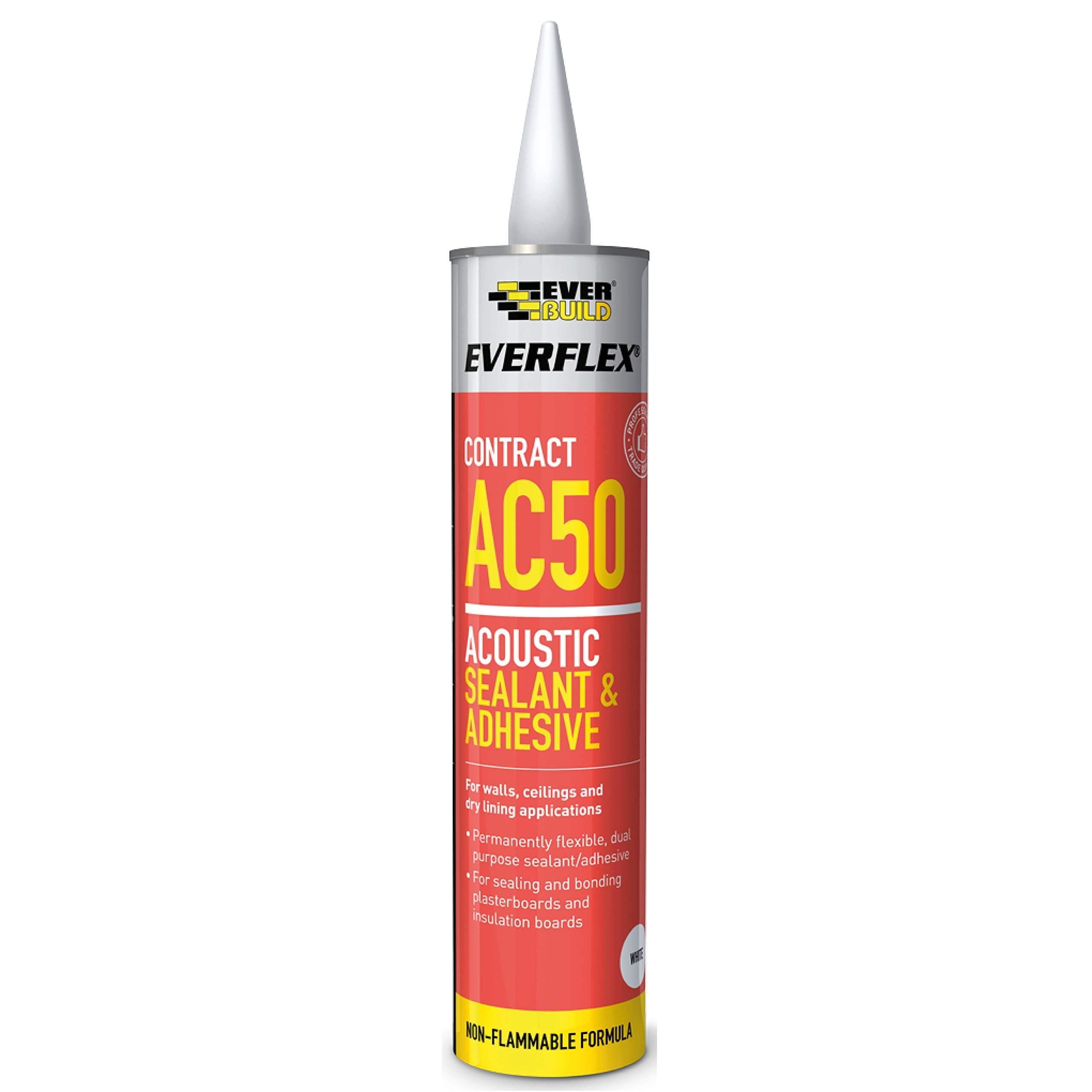Everbuild AC50 | High Strength Acoustic Sealant & Adhesive for Sealing and Bonding Plasterboards and Insulation Boards - 380ml - White