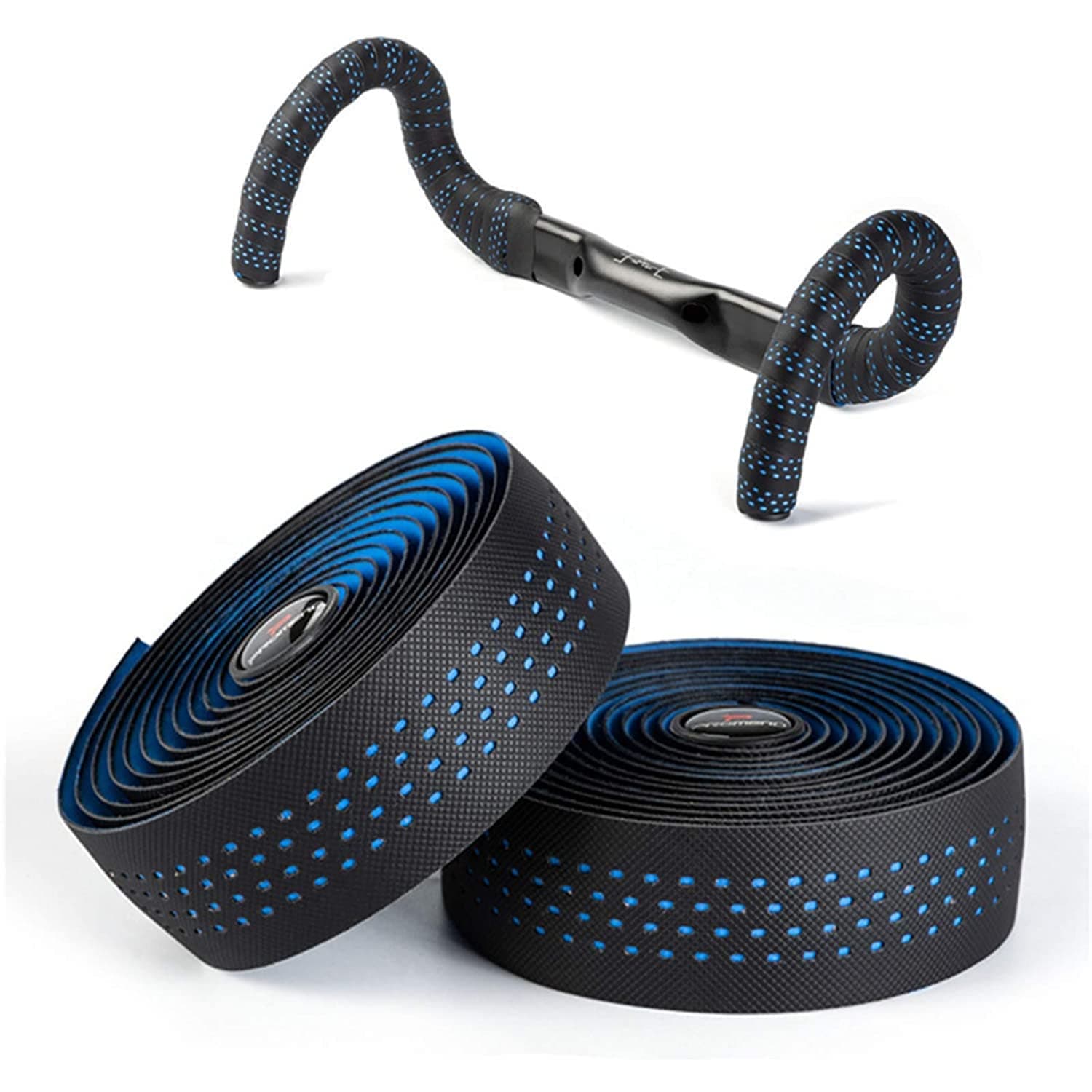 iwow Road Bike Handlebar Tapes Made of EVA+PU, Professional Road Bicycle Bar Tape, Racing Bike Handle Wraps, Bicycle Handlebar Grips Cover with End Plugs (Blue)