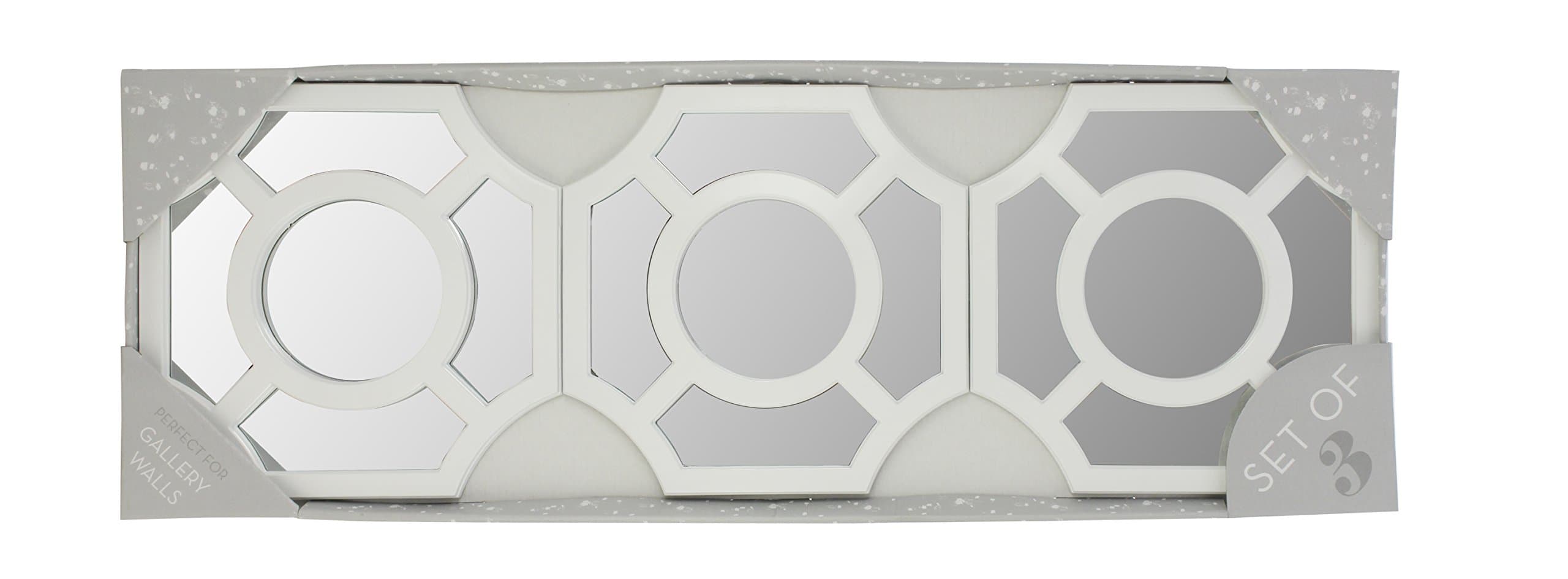 3 Piece Decorative Mirror Set, Wall Accent Display (White)