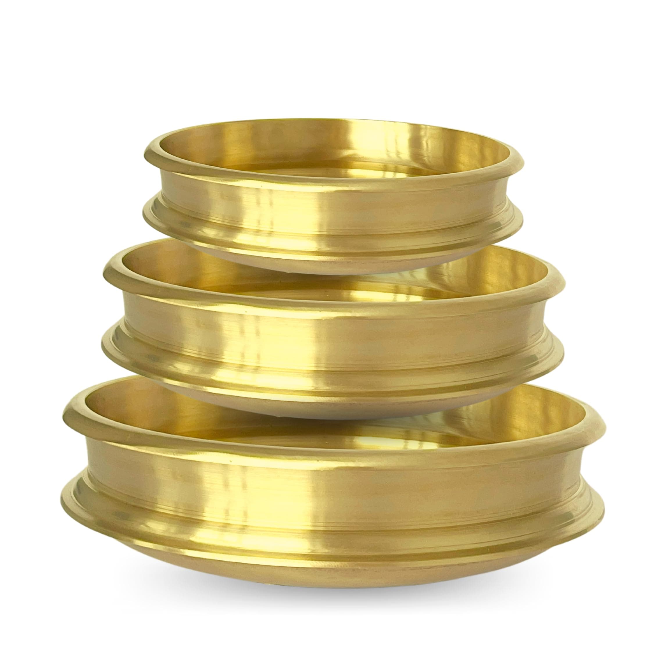 NUTRION Bronze Uruli Combo Set of 3 – Authentic Handcrafted Kerala Cookware & Decorative Bowls (8″/800 ml, 9″/1.8 L, 10″/3 L) for Cooking, Serving, Pooja & Home Décor