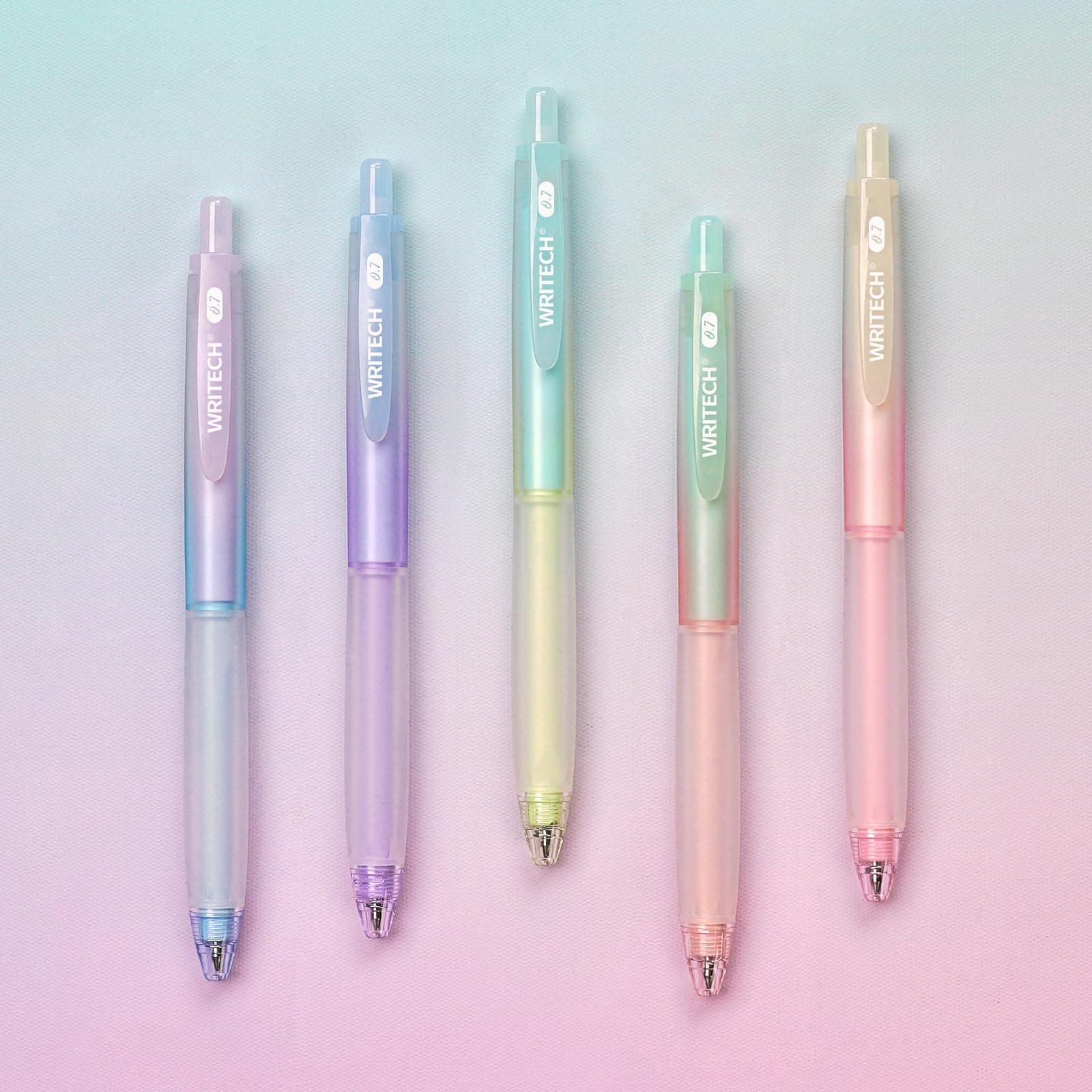 Retractable Gel Ink Pens: 0.7mm Black-Ink Aesthetic Gradient Color Barrel Soft Grip Medium Point Pen 5ct with 5 Refills for Journaling Smooth Writing Quick-dry No Bleed